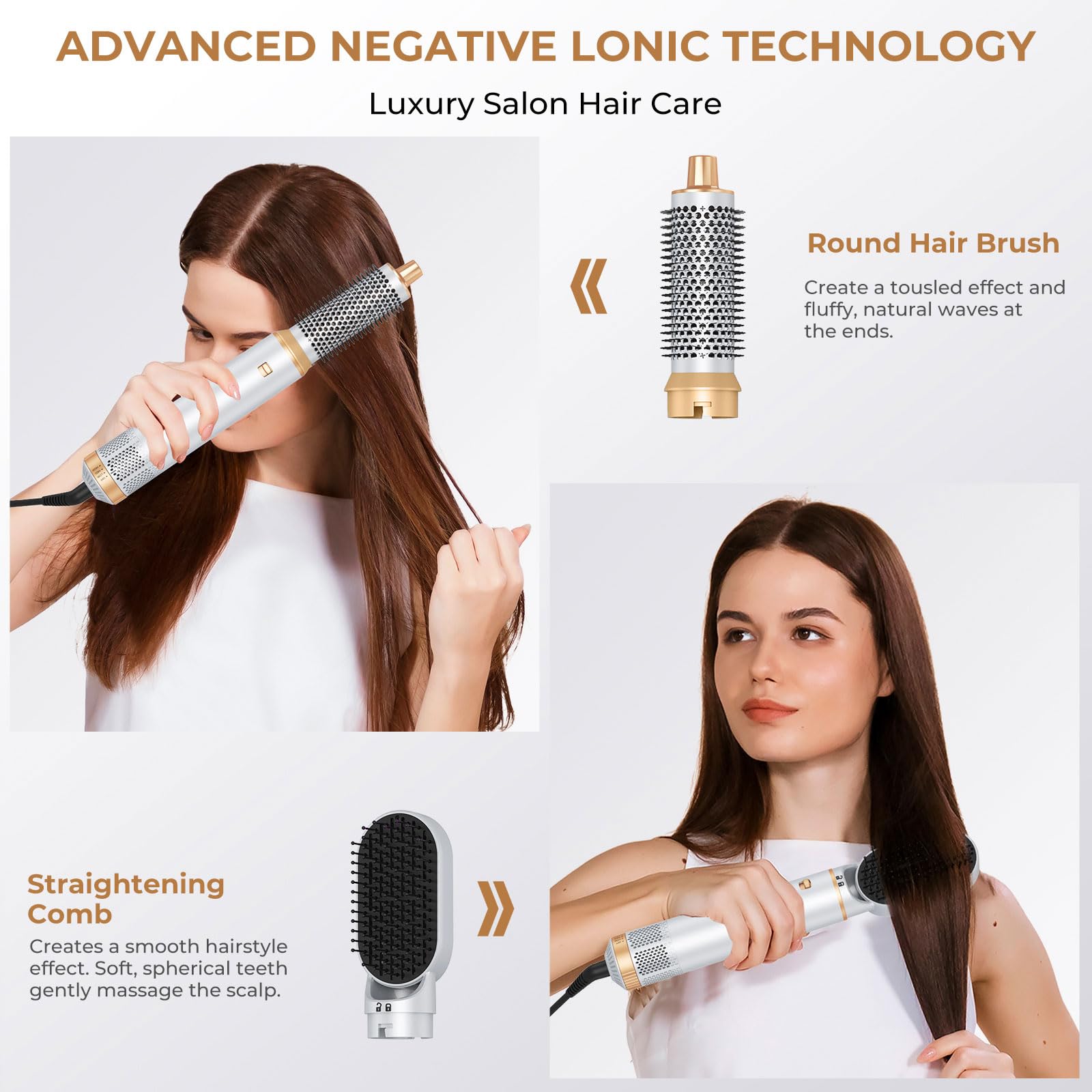 trylater blow dryer brush 5-in-1 ionic technology features for frizz control.