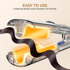 Trylater anti-scald top cover protects fingers while styling near ears.
