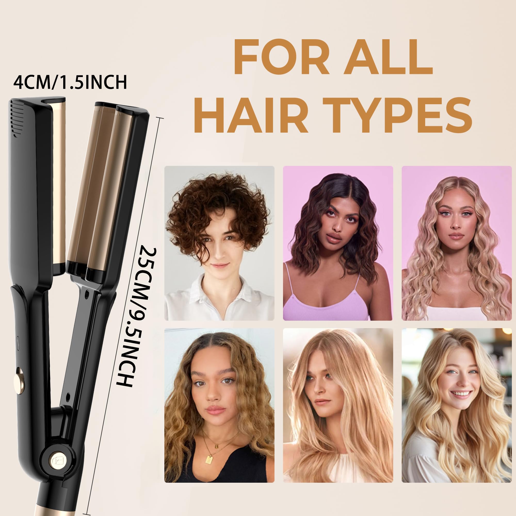 Trylater crimper with negative ions for smoother, long-lasting waves.