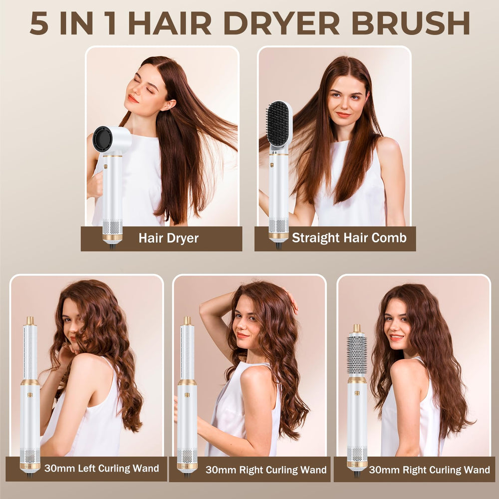 TryLater hot-air-brush-heads attachment enables versatile styling with interchangeable heads.