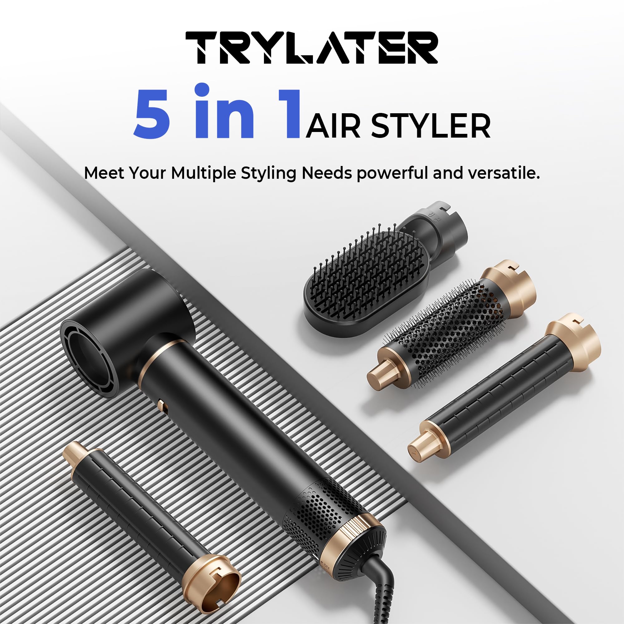 Trylater smart-temperature settings illustrate three levels for different hair needs.