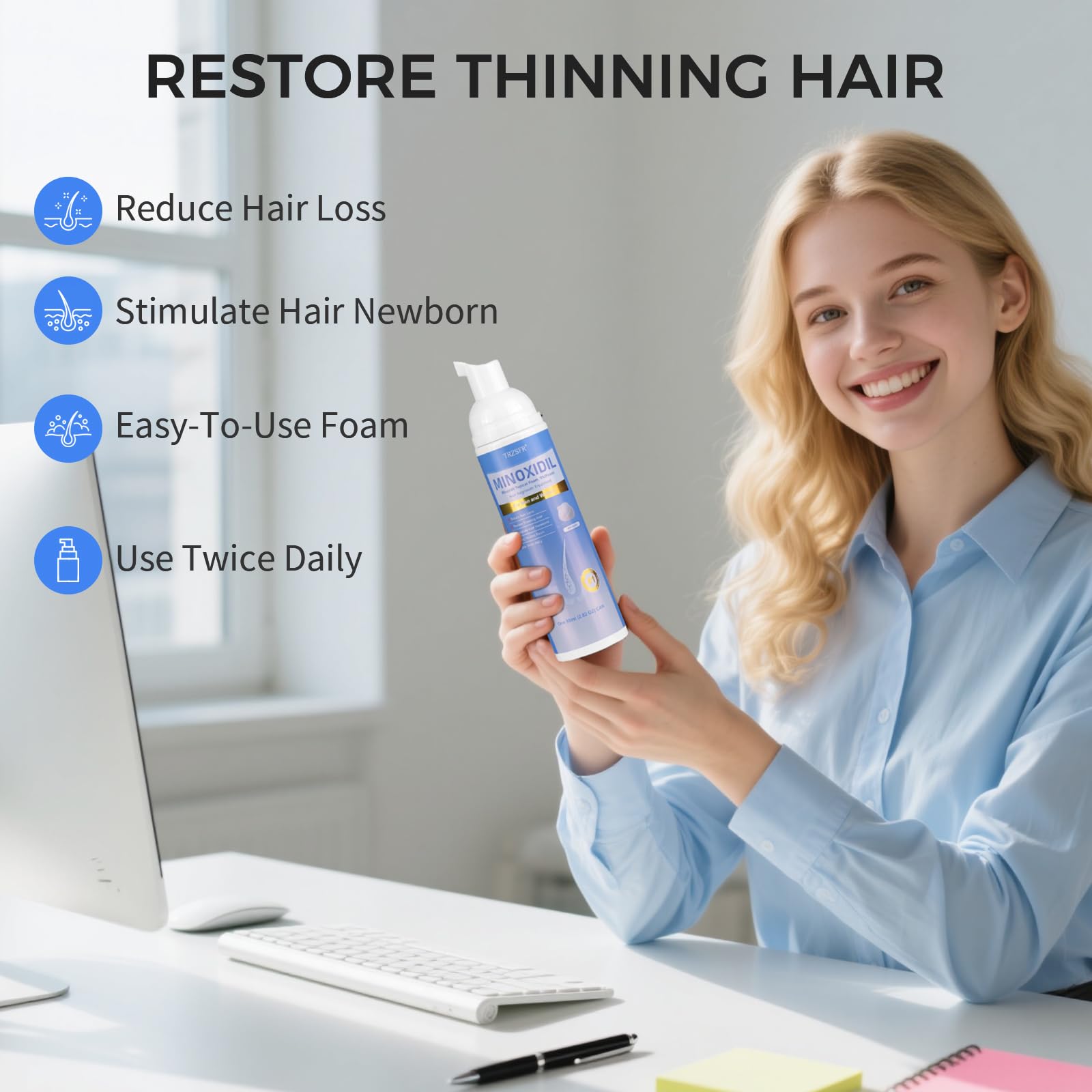 Trzsfr minoxidil foam during drying action on skin