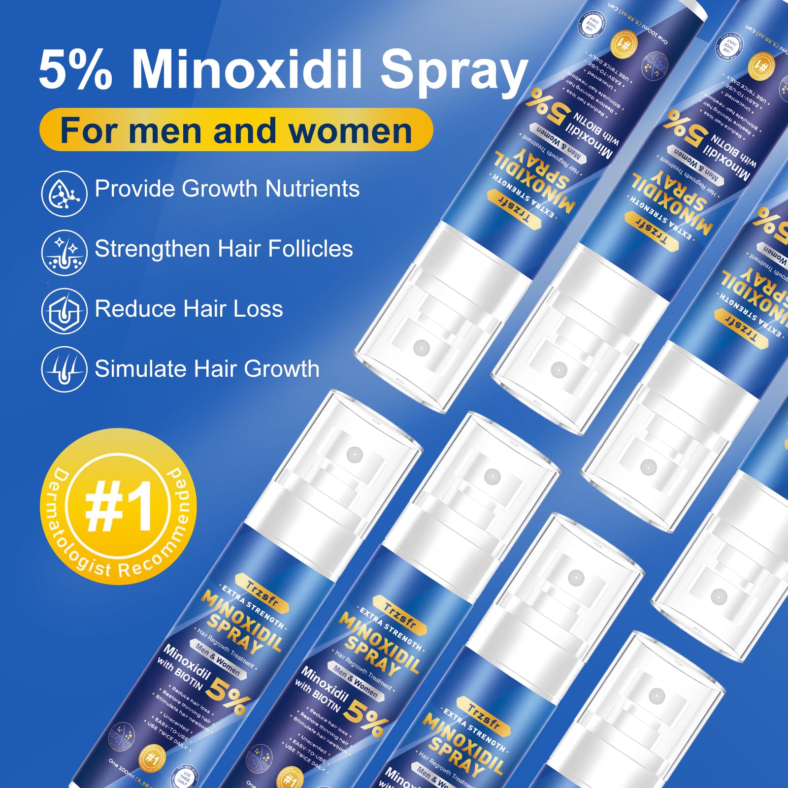 Trzsfr minoxidil spray with ergonomic nozzle targets precise scalp areas