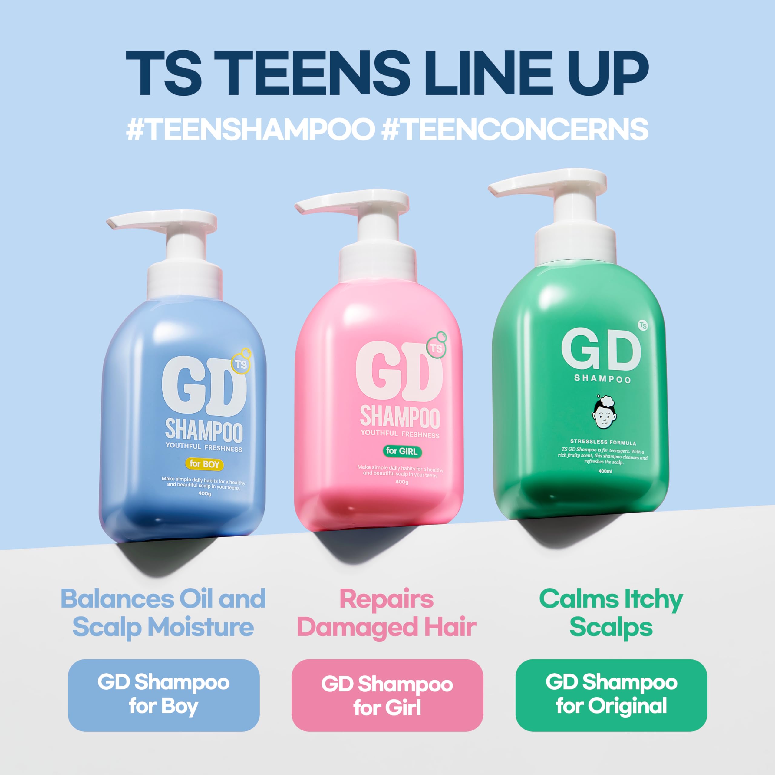 TS GD Shampoo daily routine for teen hair care and comfort.