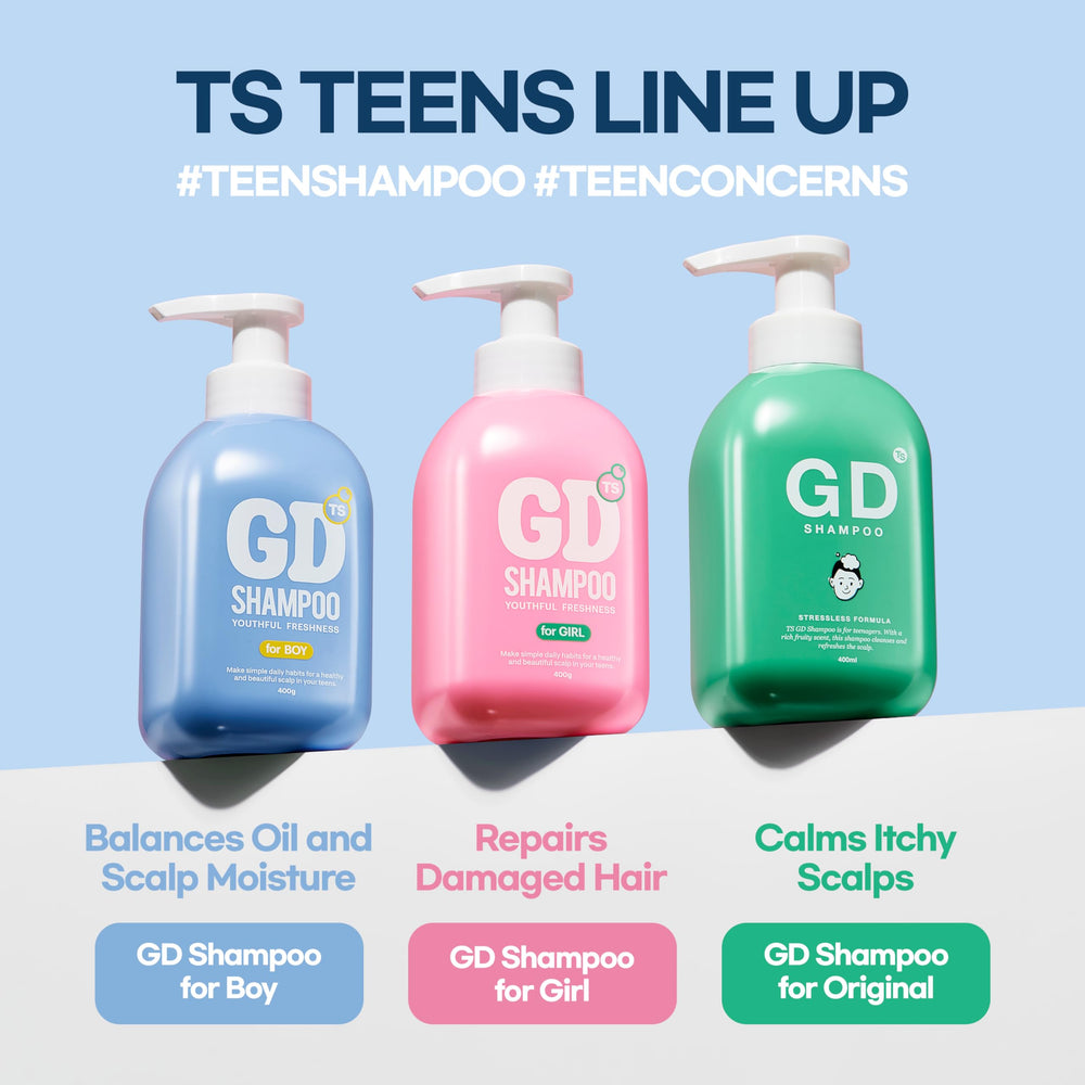 TS GD Shampoo daily routine for teen hair care and comfort.