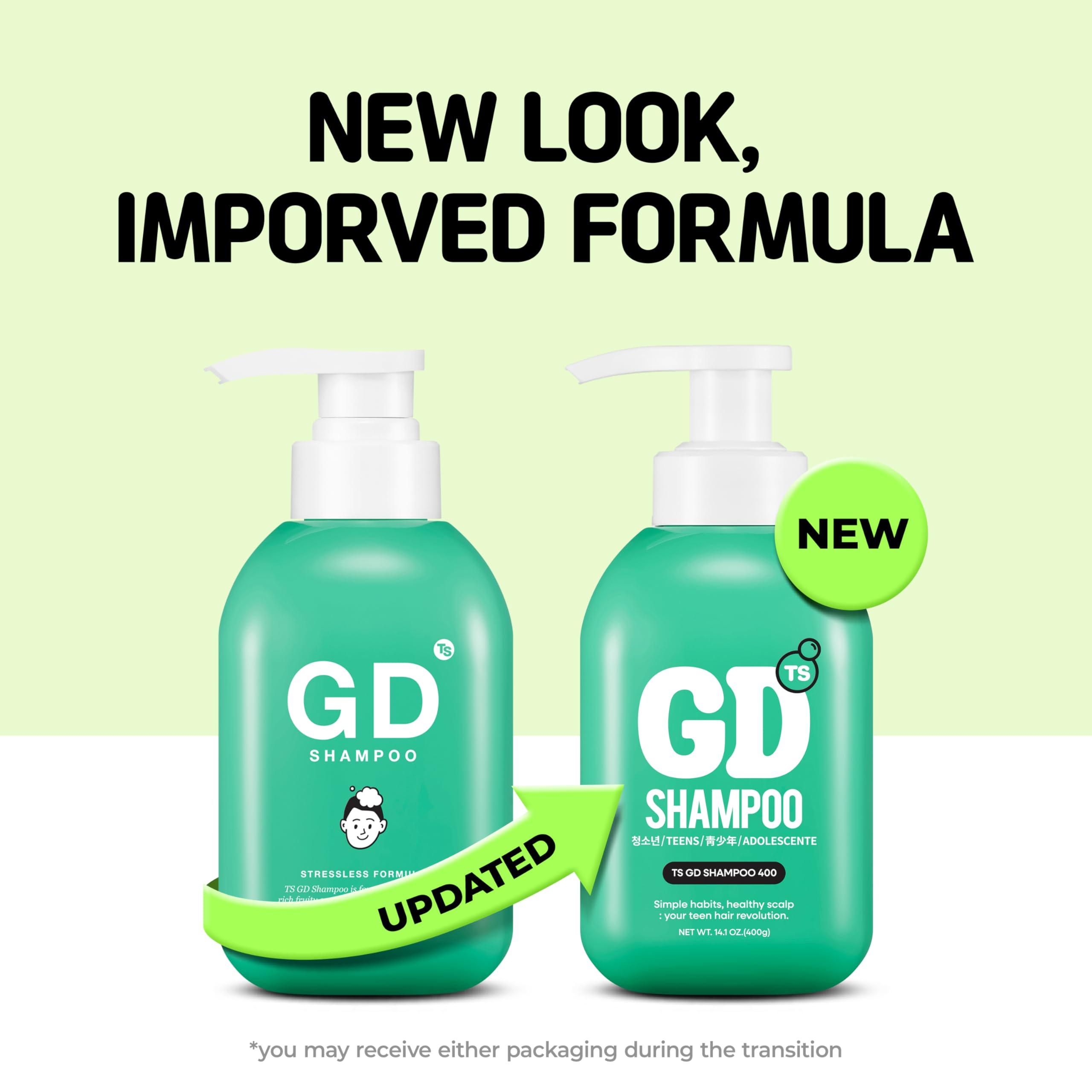 TS GD Shampoo green-packaging image highlights Korean teen shampoo heritage and trusted care.