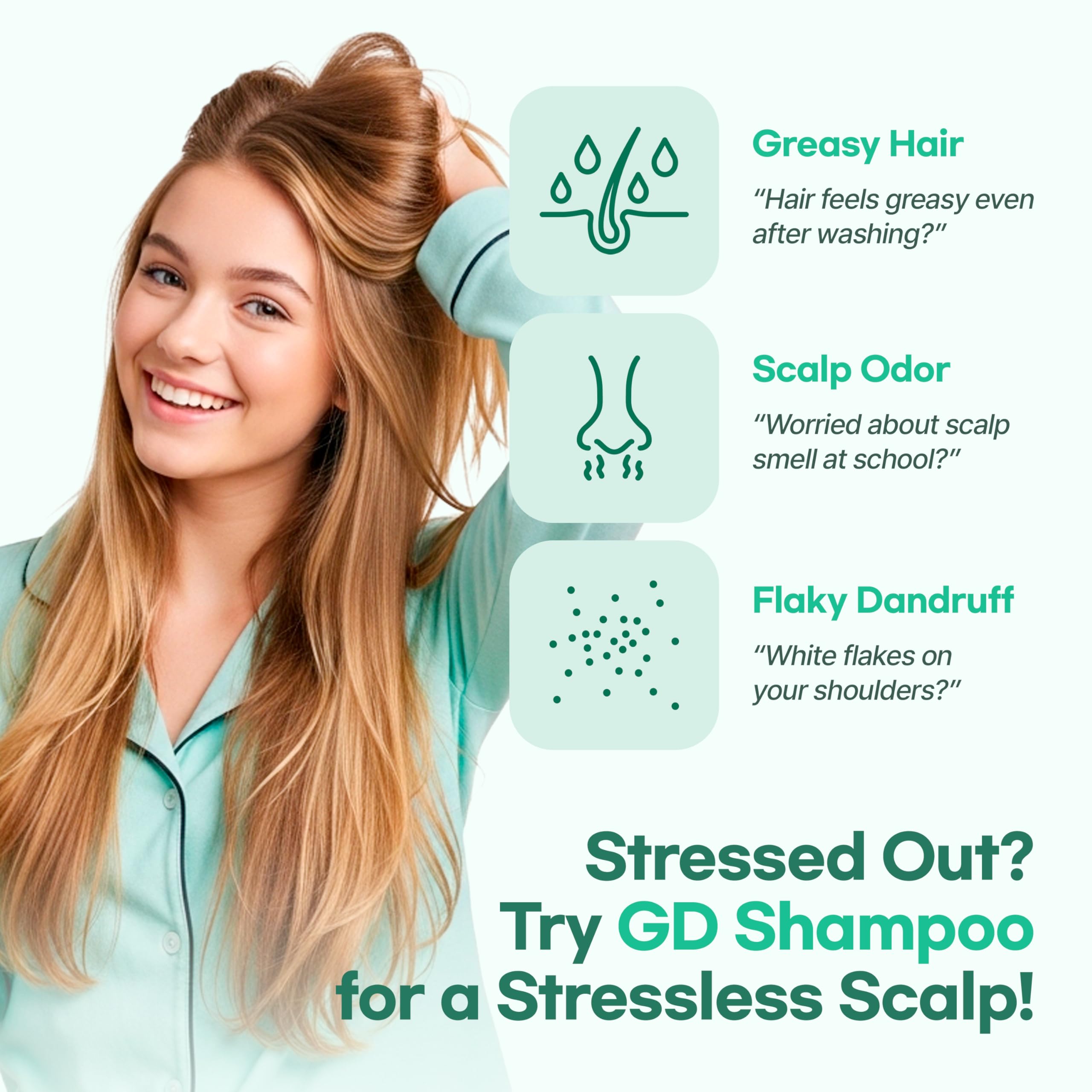 TS GD Shampoo probiotic formula emphasizes scalp balance and irritation reduction.