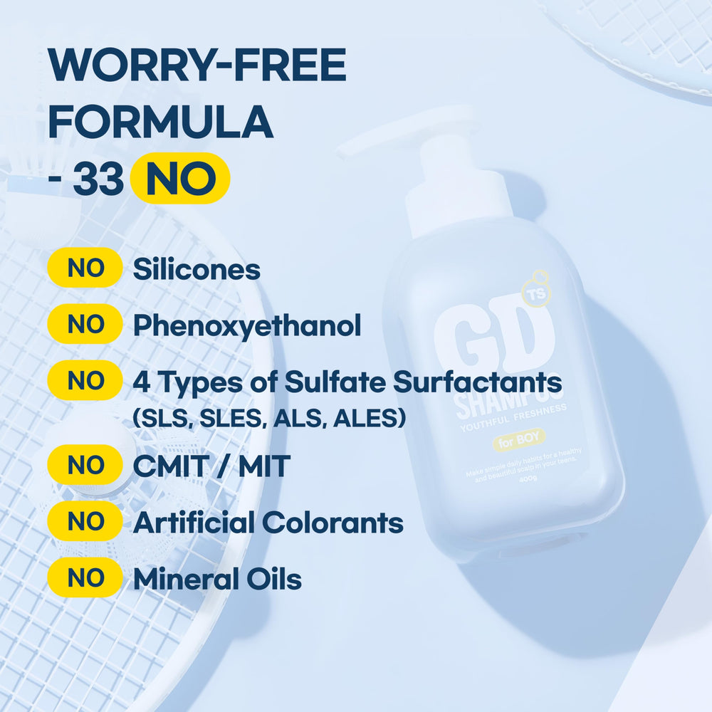 TS GD Shampoo safety label underscores silicone- and dye-free formula.