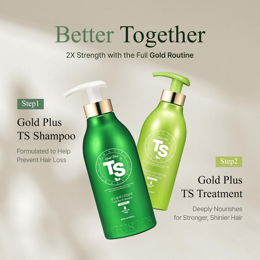 TS Gold Plus Shampoo suits sensitive scalps with a low-irritation formula.