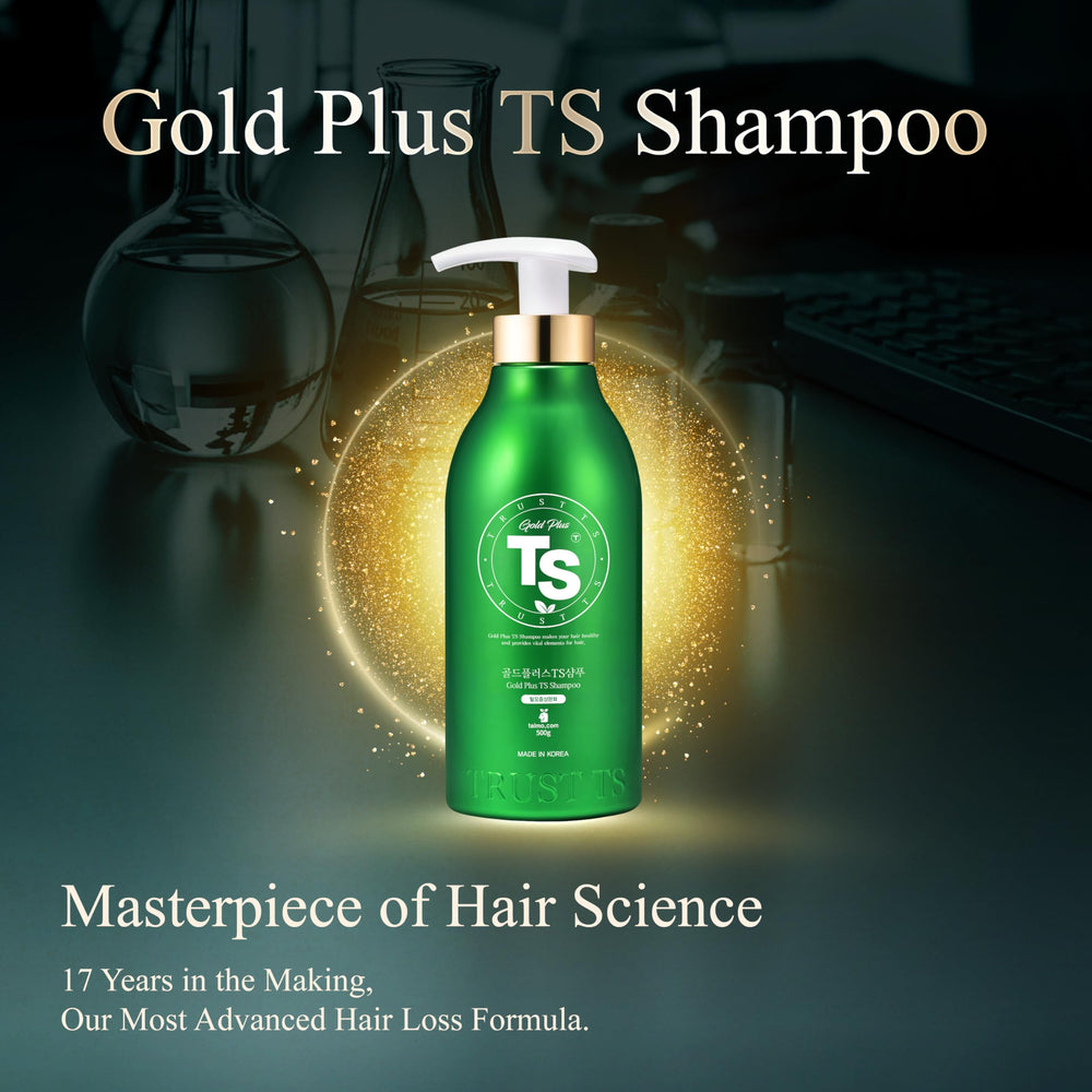 TS Gold Plus Shampoo lifts roots for natural volume and adds shine.