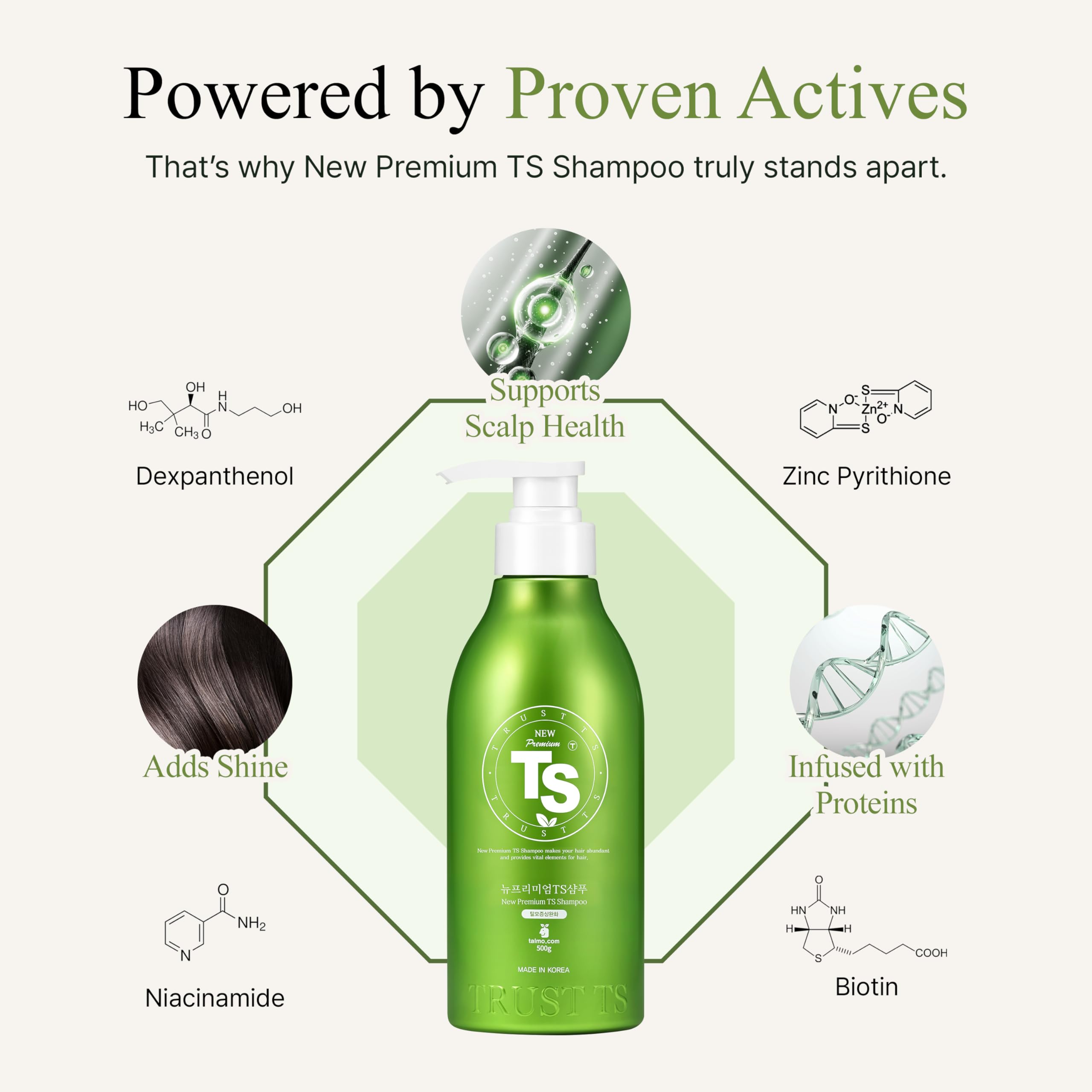 TS SHAMPOO bottle in-hand conveys easy, everyday scalp care