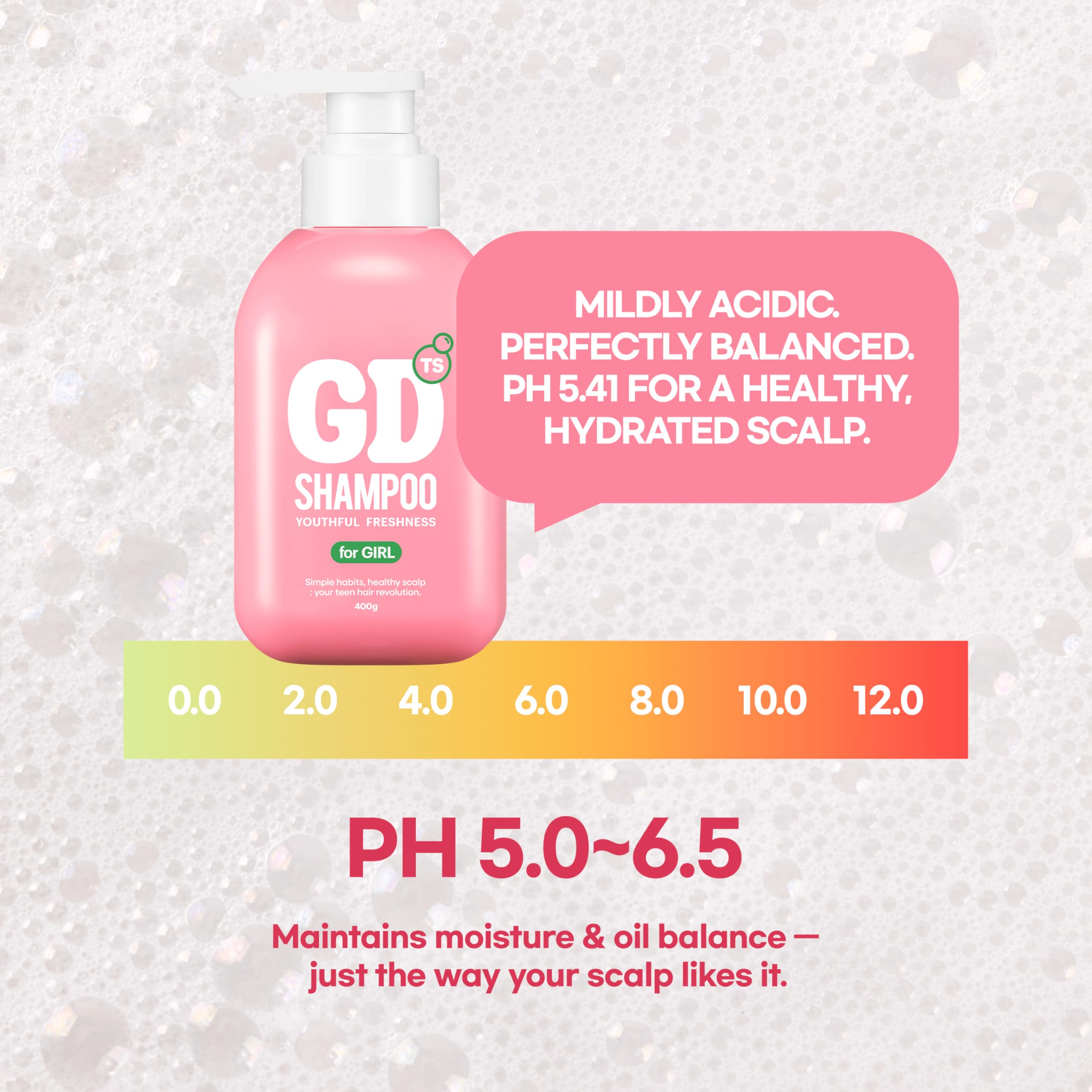 TS GD Shampoo for Teens fruity-scent bottle closeup communicates allergy-friendly fragrance