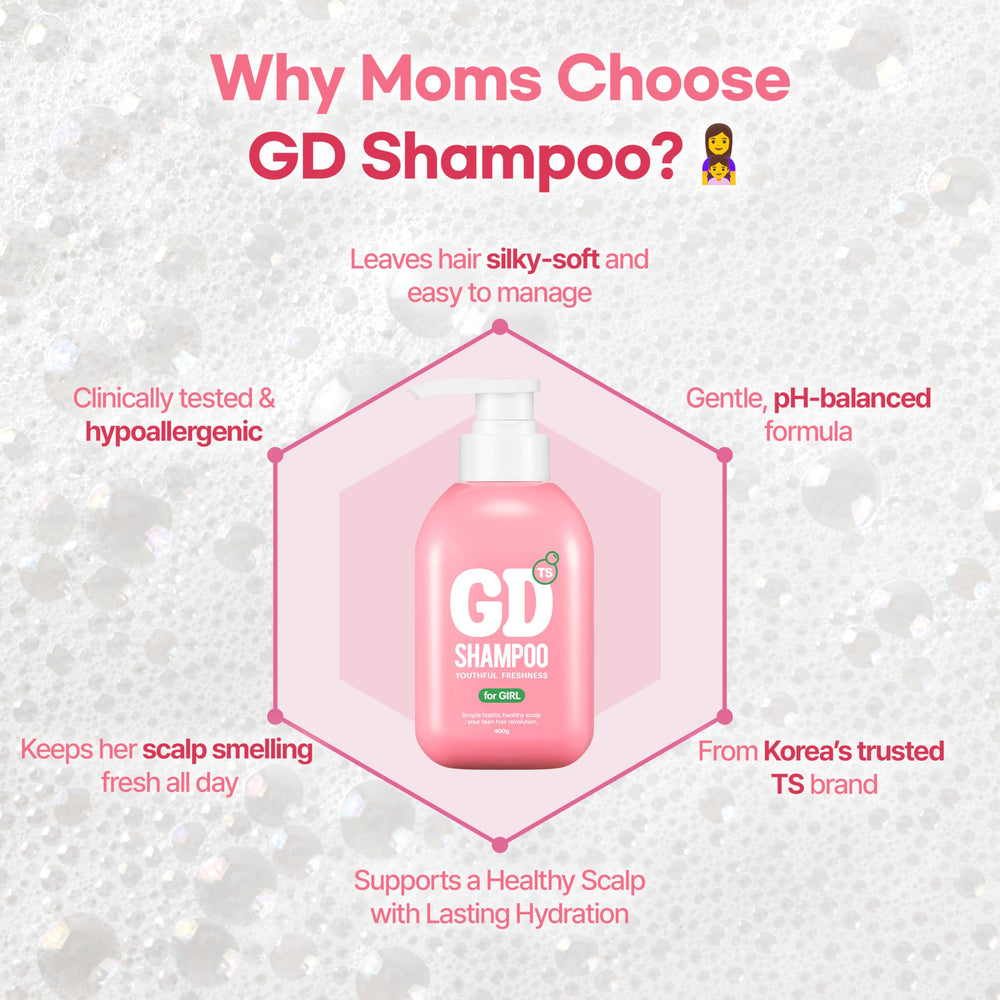TS GD Shampoo for Teens label closeup highlights gentle, sulfate-free formula