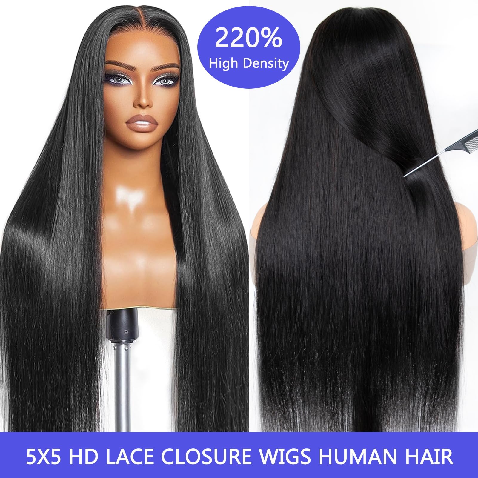 Tscom lace closure wig close-up knot detail for a natural look.