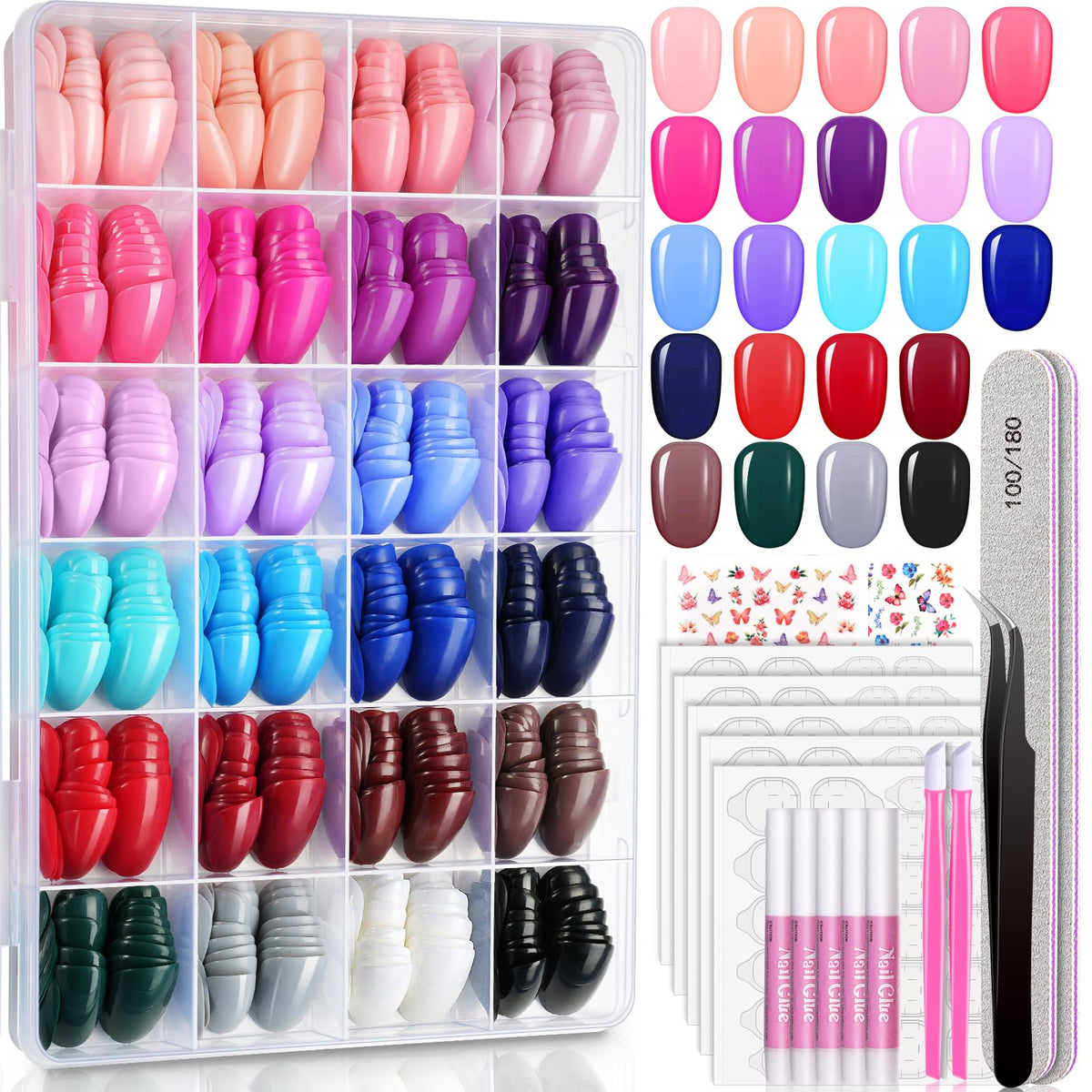 TsMADDTs 24 colors press on nails pack for quick home manicures.