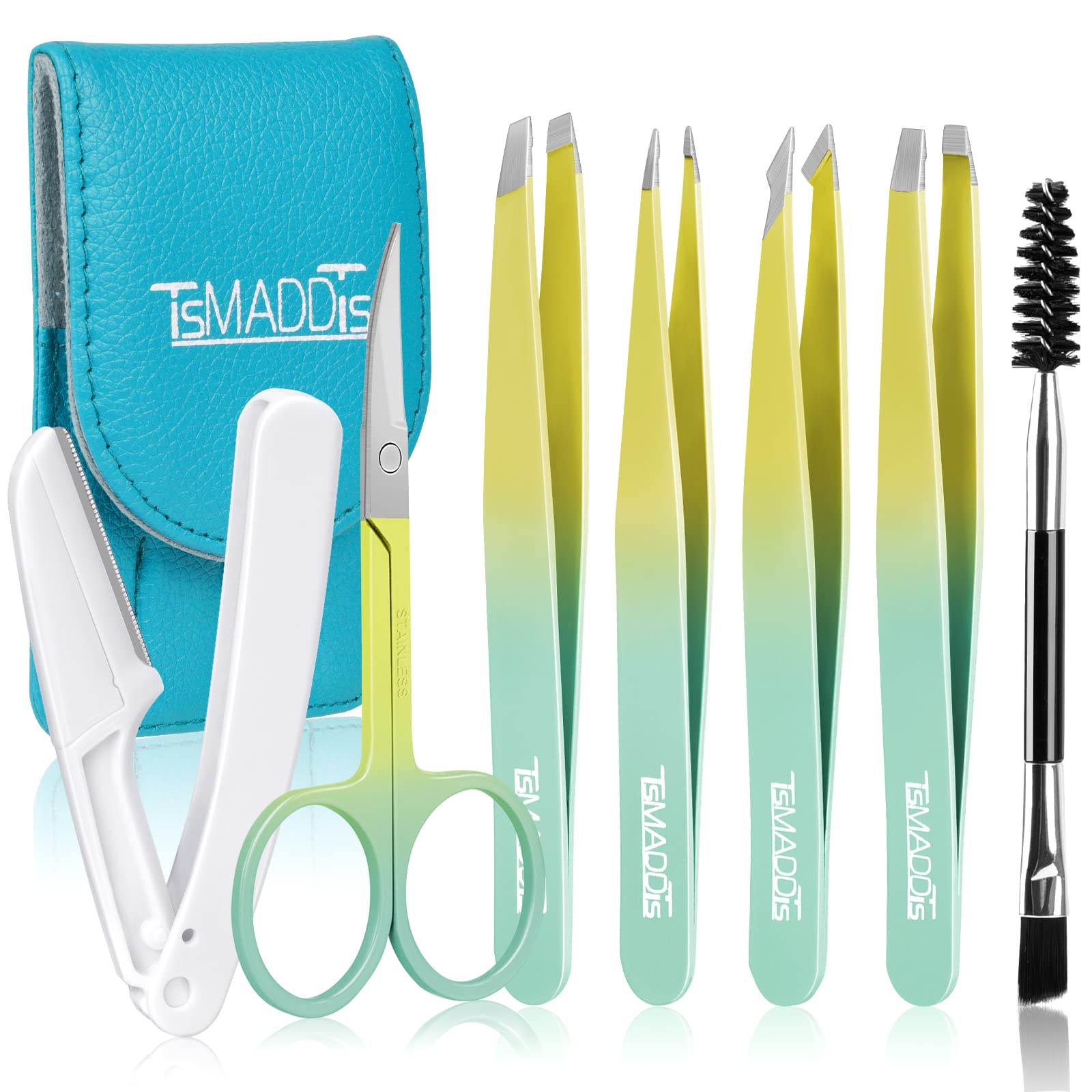 TsMADDTs 7pcs tweezers set closeup tips for precise brow shaping