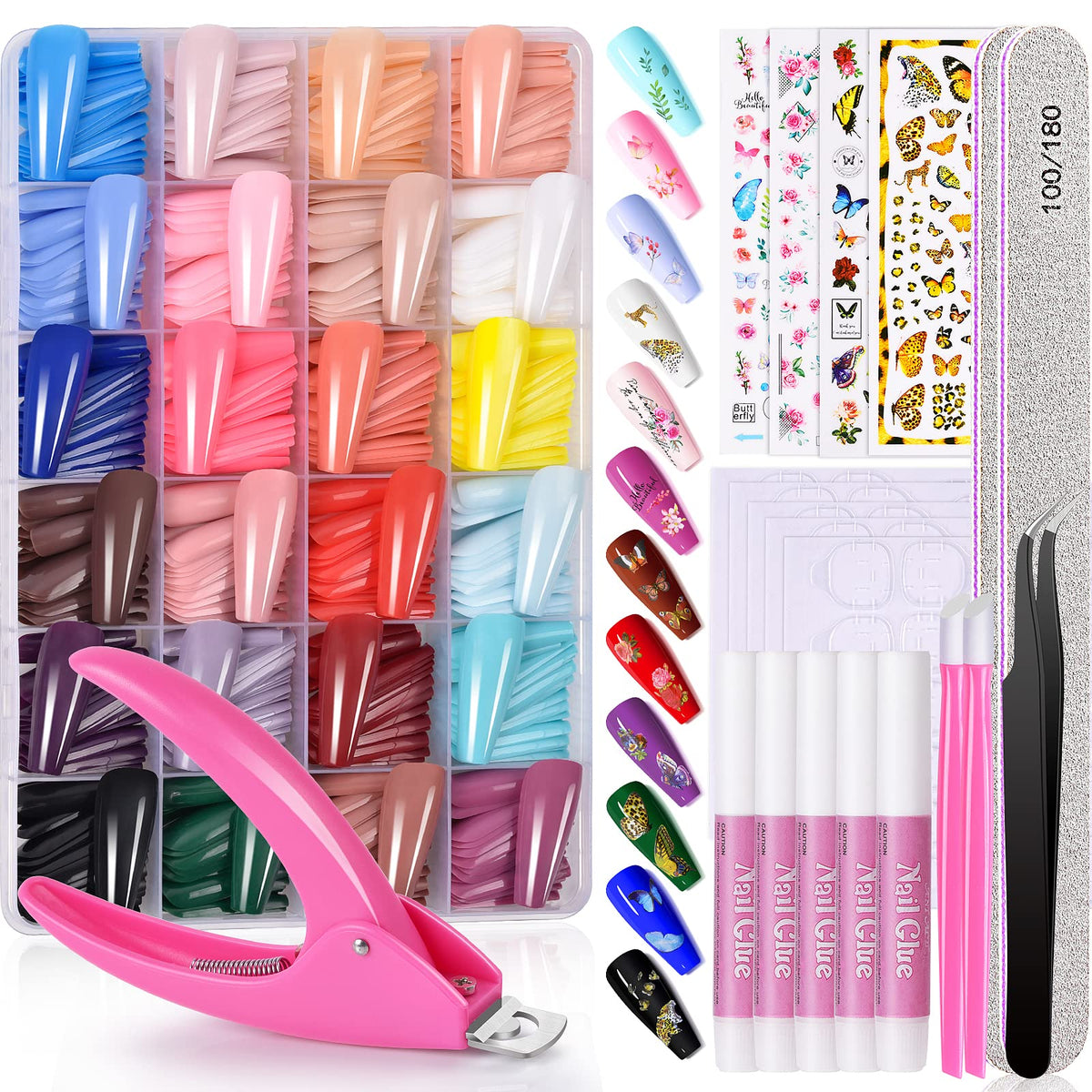 TsMADDTs long coffin nails set with color variety for versatile nail art ideas