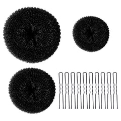 TsMADDTs dount bun maker 3pcs package back view demonstrates versatile sizing for all hair types
