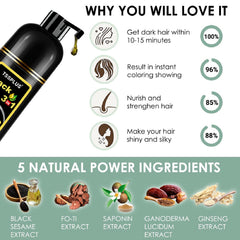 TSSPLUS Black Hair Dye Shampoo applying to hair demonstrates simple 5–10 minute color