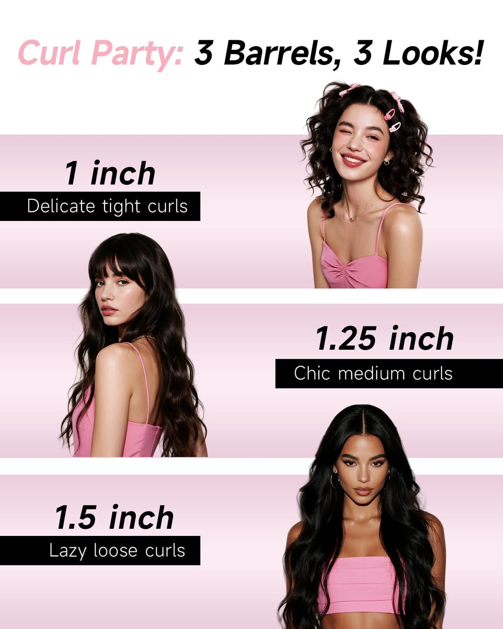 TSUYAGLA 3-in-1 curling iron with a 1.25-inch barrel adds volume and texture.