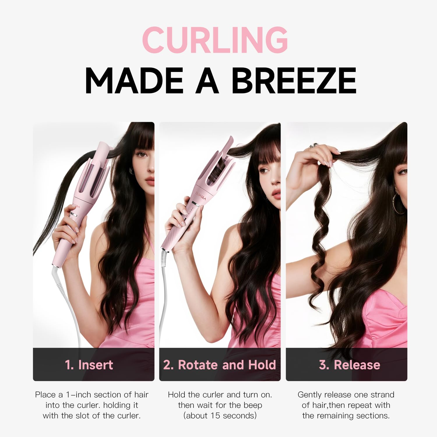 TSUYAGLA curling iron with rotating design eases styling and reduces tugging.