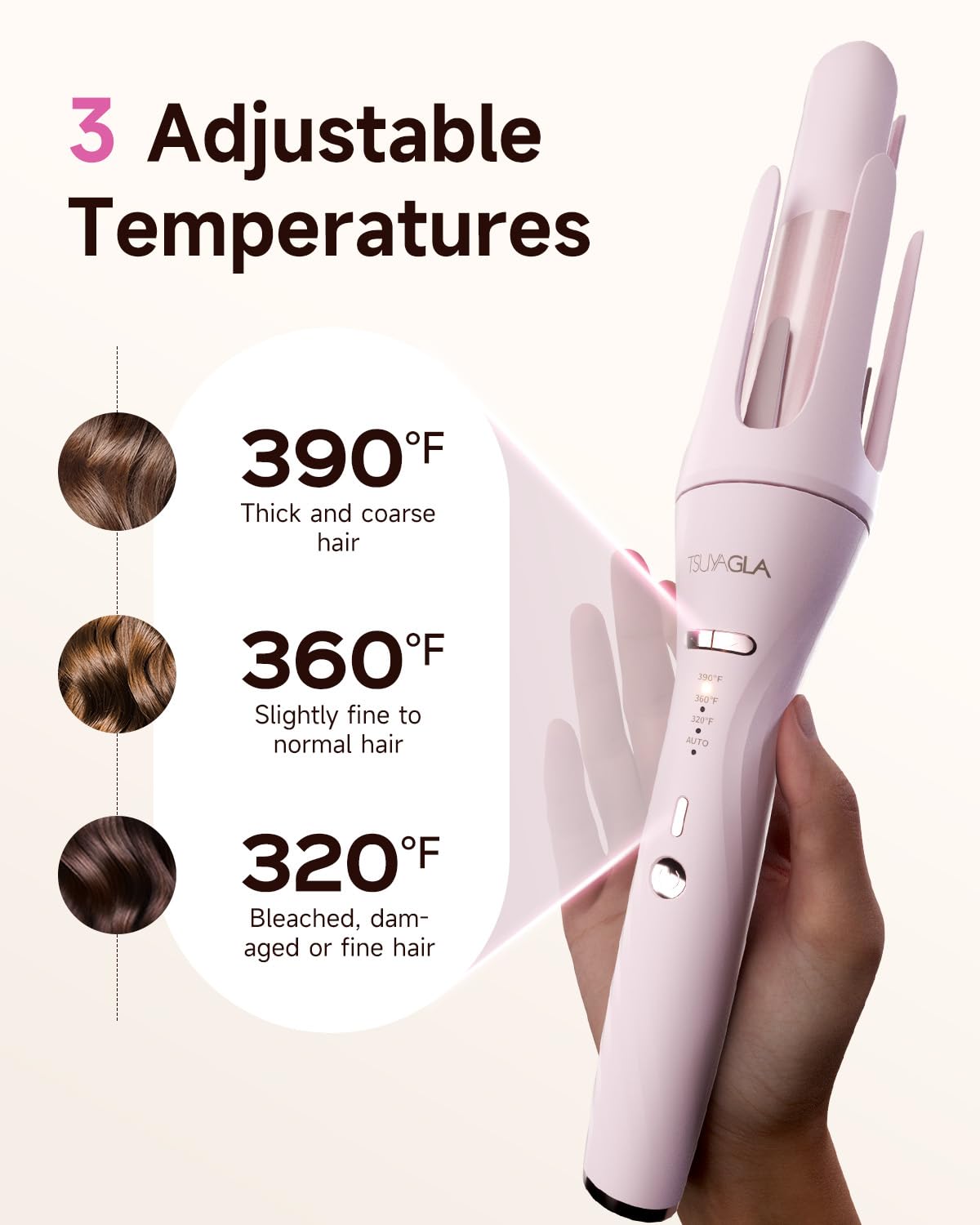 TSUYAGLA negative ionic technology close-up for frizz reduction.