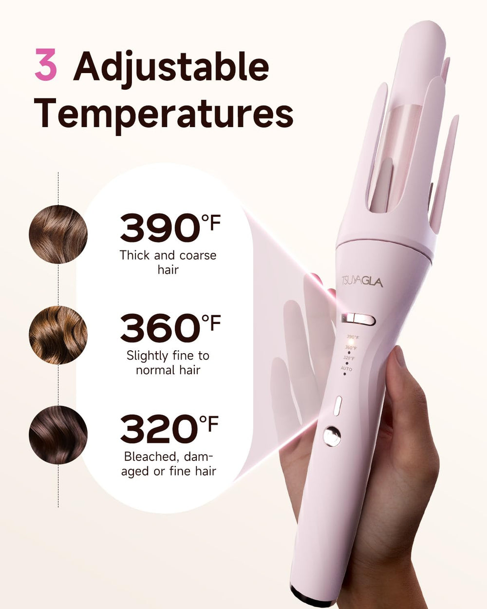 TSUYAGLA negative ionic technology close-up for frizz reduction.