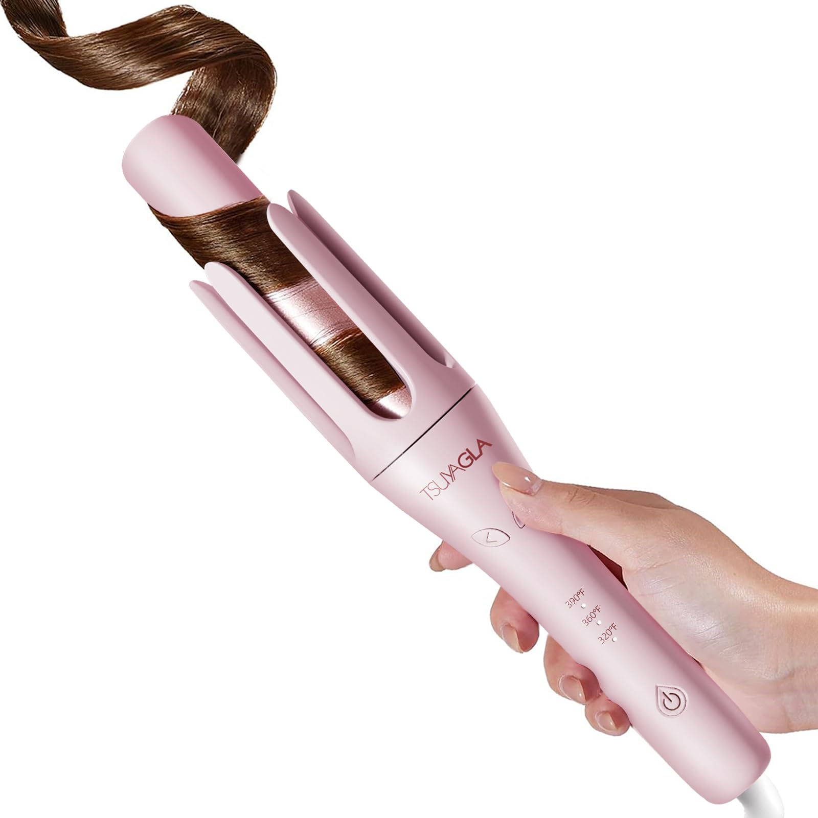TSUYAGLA automatic curling iron handle offers ergonomic grip for comfortable styling.