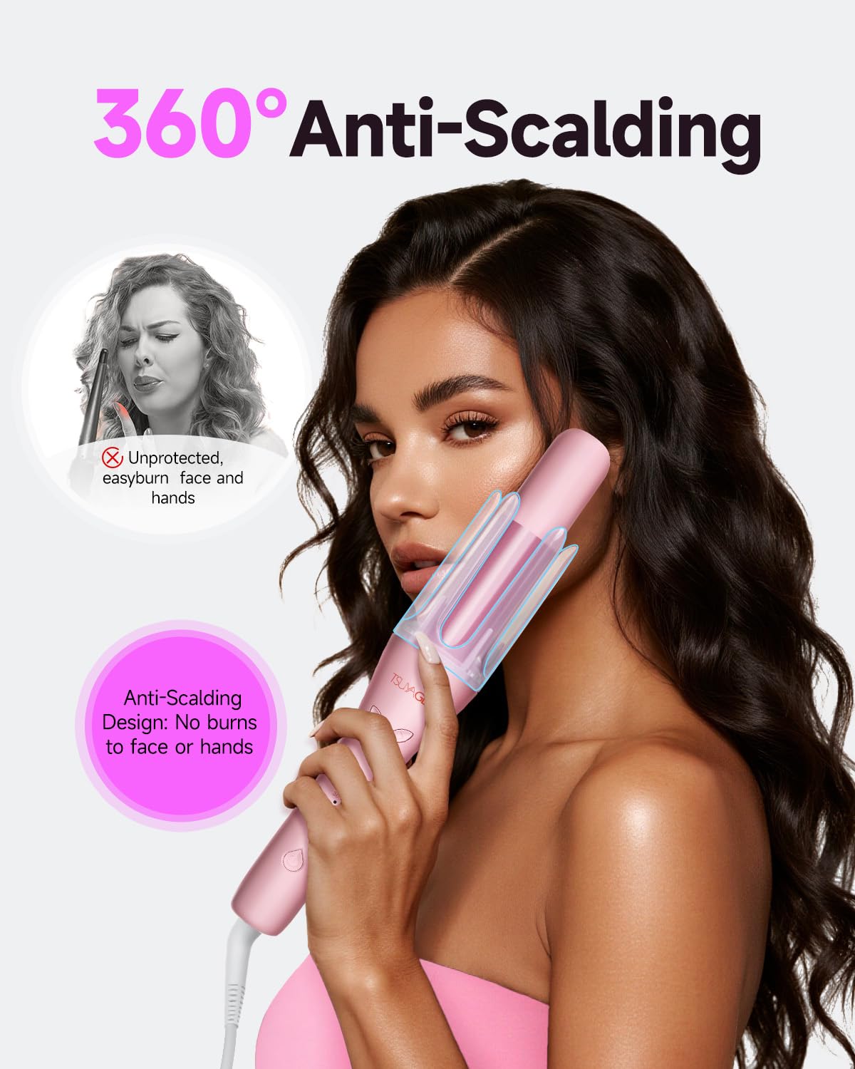 TSUYAGLA cool-touch anti-scald design keeps hands safe while curling.