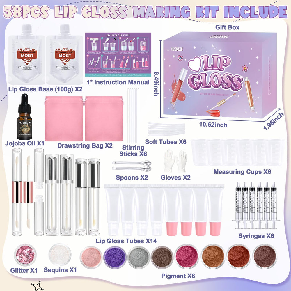 TSVATE lip gloss kit components highlight easy-to-use tools for DIY beauty at home.