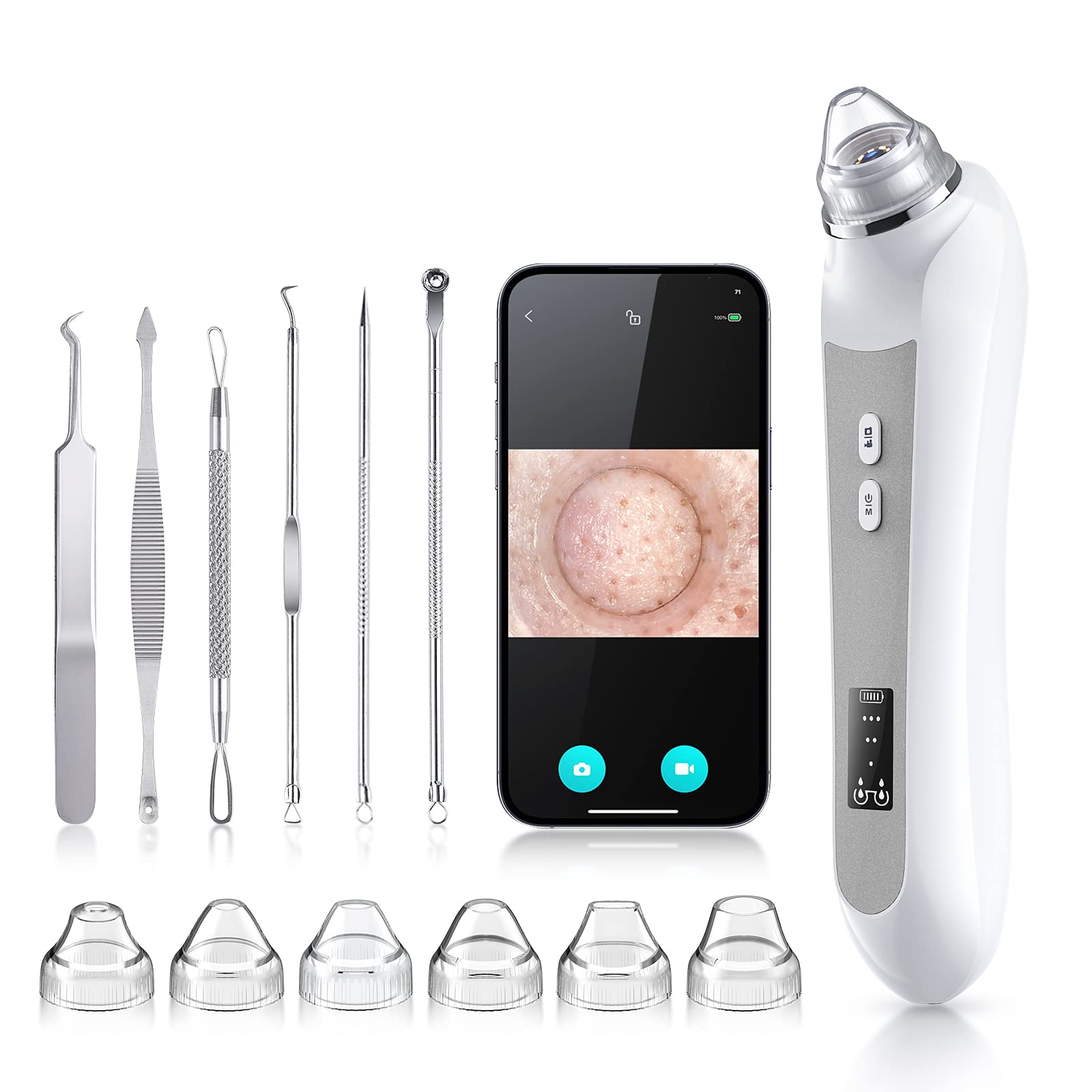 TTozka Blackhead Remover vacuum camera front view reveals pores for precise cleaning.