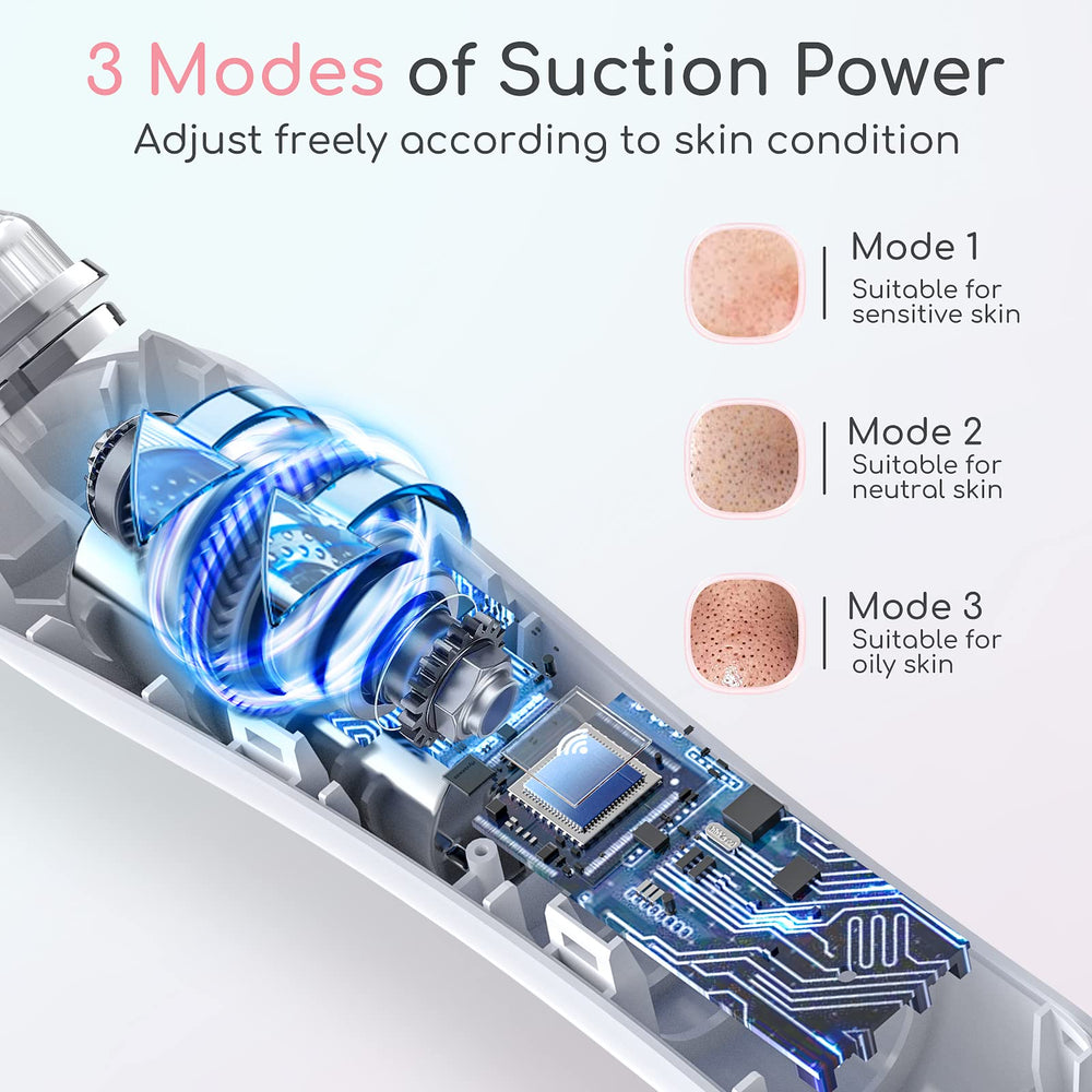 TTozka Blackhead Remover vacuum three suction modes for customized cleansing sessions.
