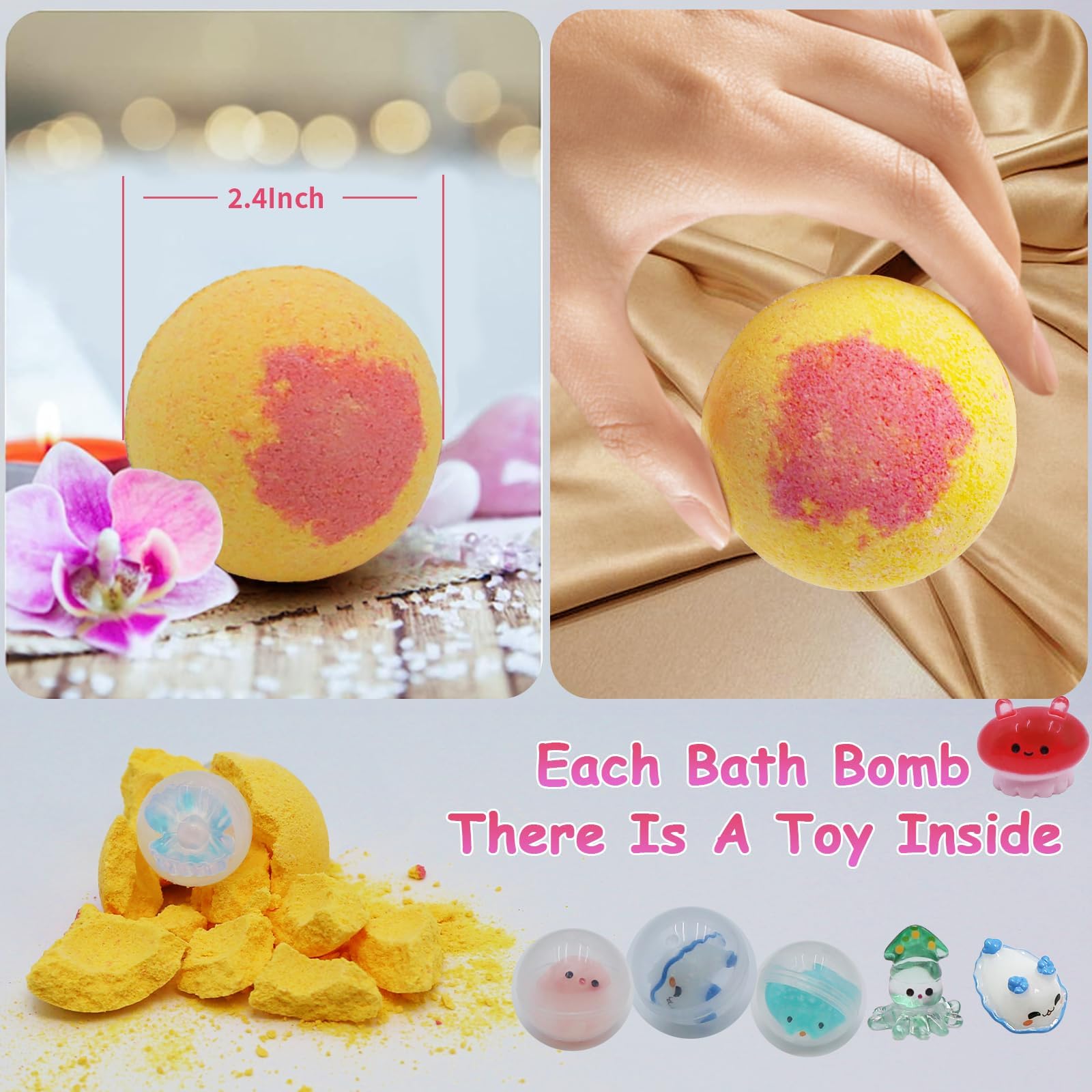 TTRWIN kids bath bombs with sea animal toys floating in a bubbly bath