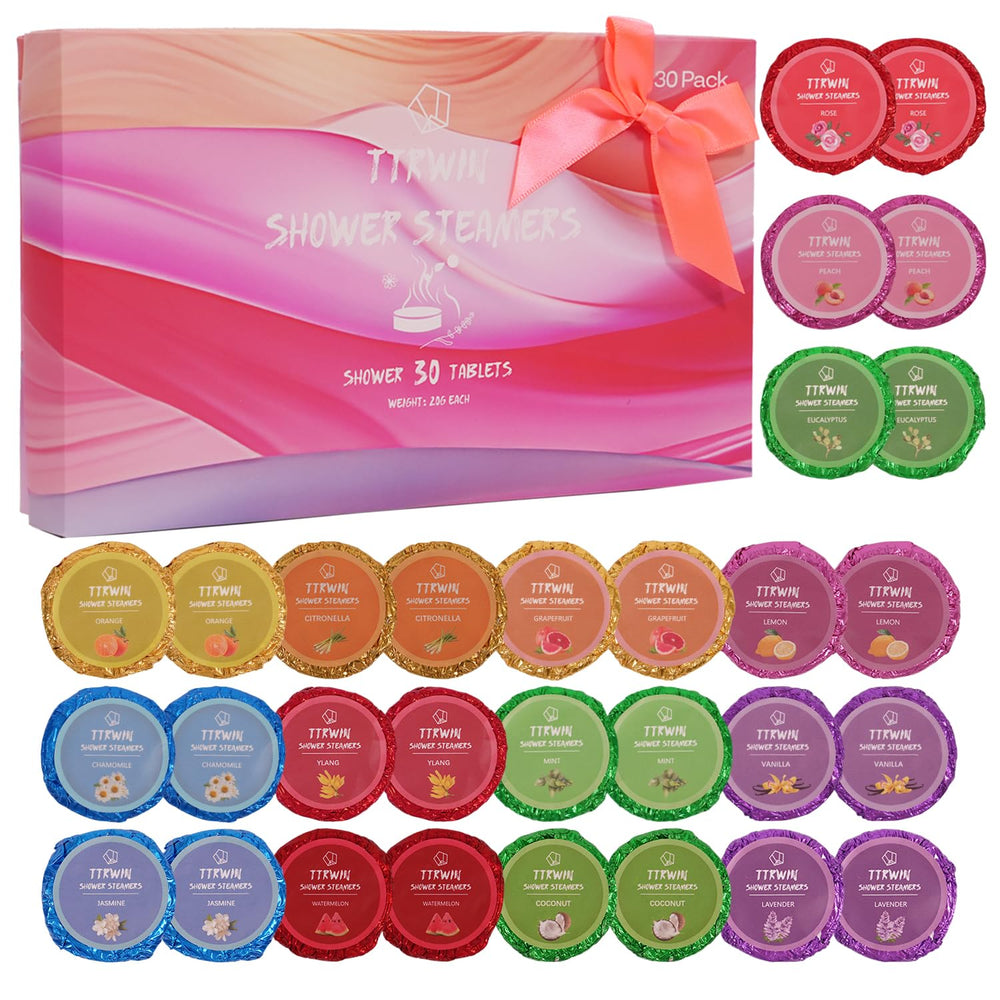TTRWIN shower steamer variety scents highlights customizable aromatherapy options for stress relief.