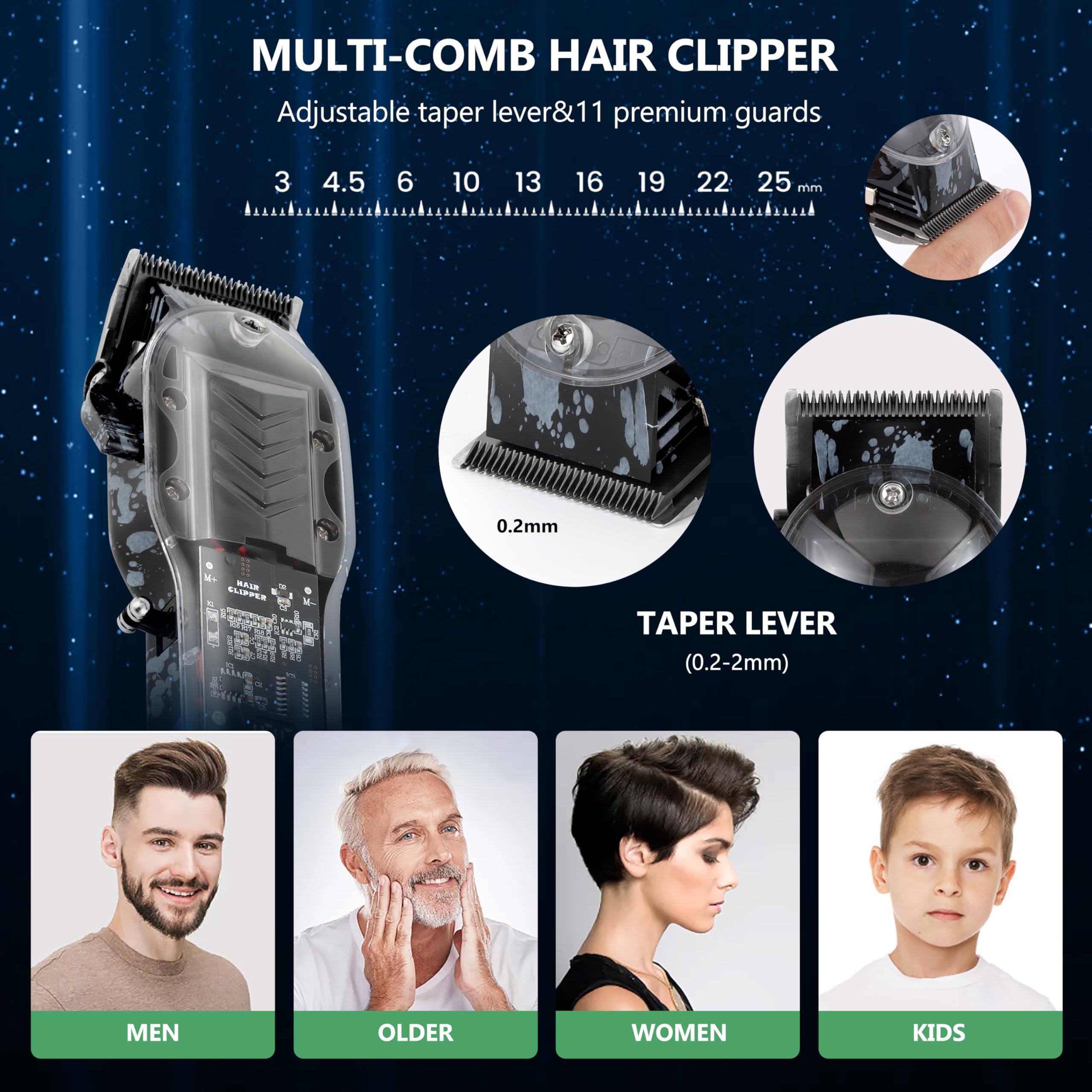 Tuanchuanrp cordless barber kit with eight guide combs for versatile fades