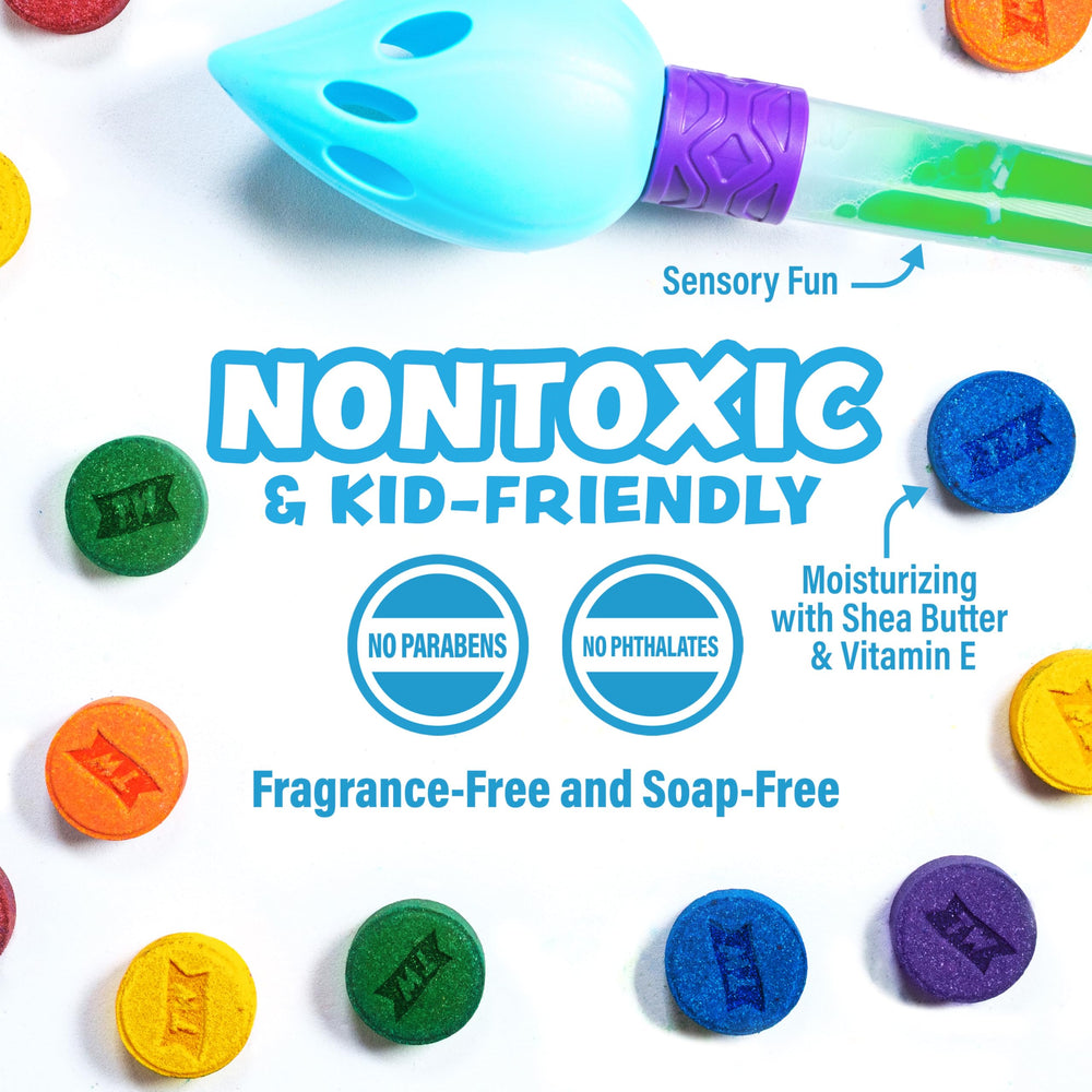 Tub Works 18 bath color tablets pack showcases six bold hues for creative color mixing.