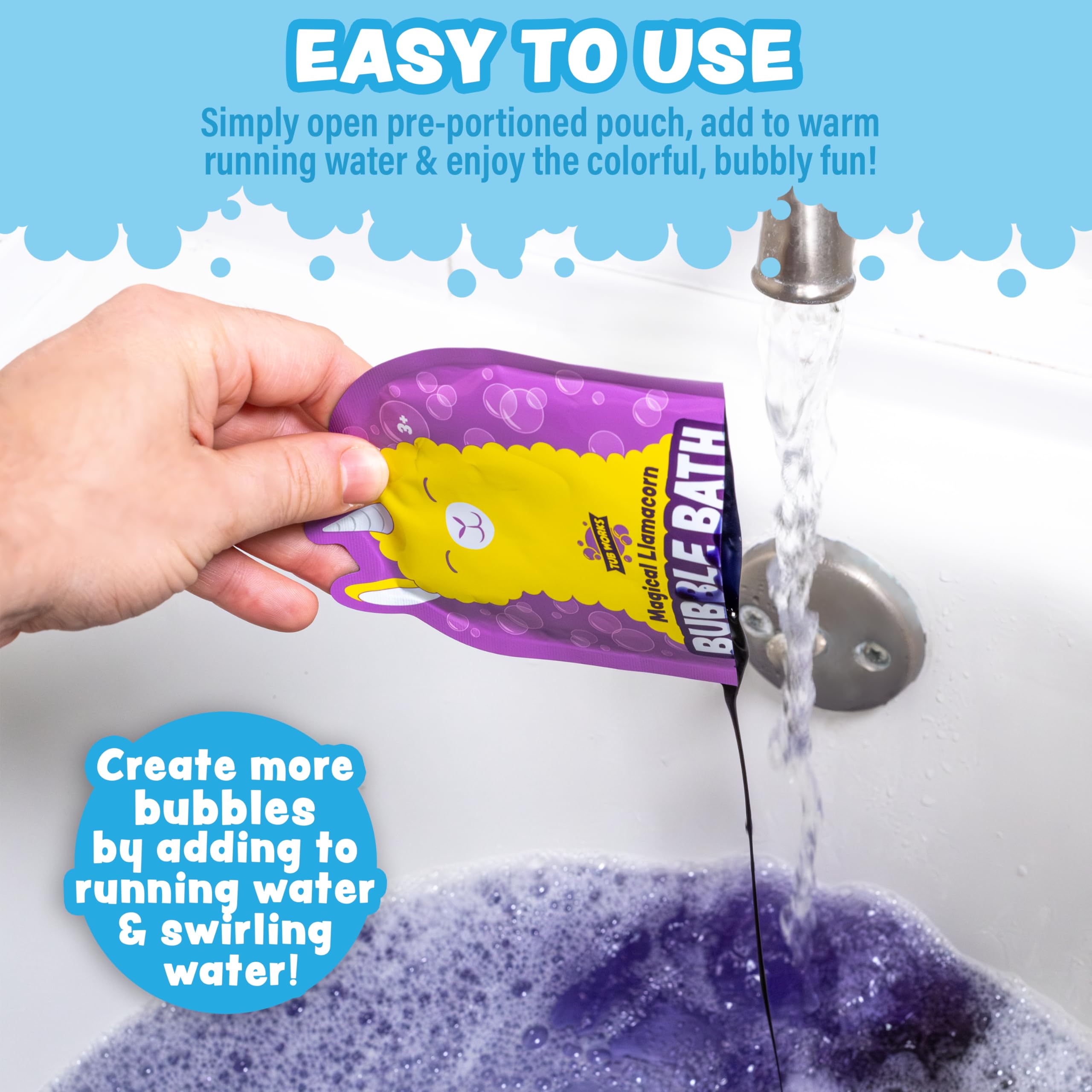 Tub Works Magical Llamacorn pouch adds quick color and gentle foam for toddlers