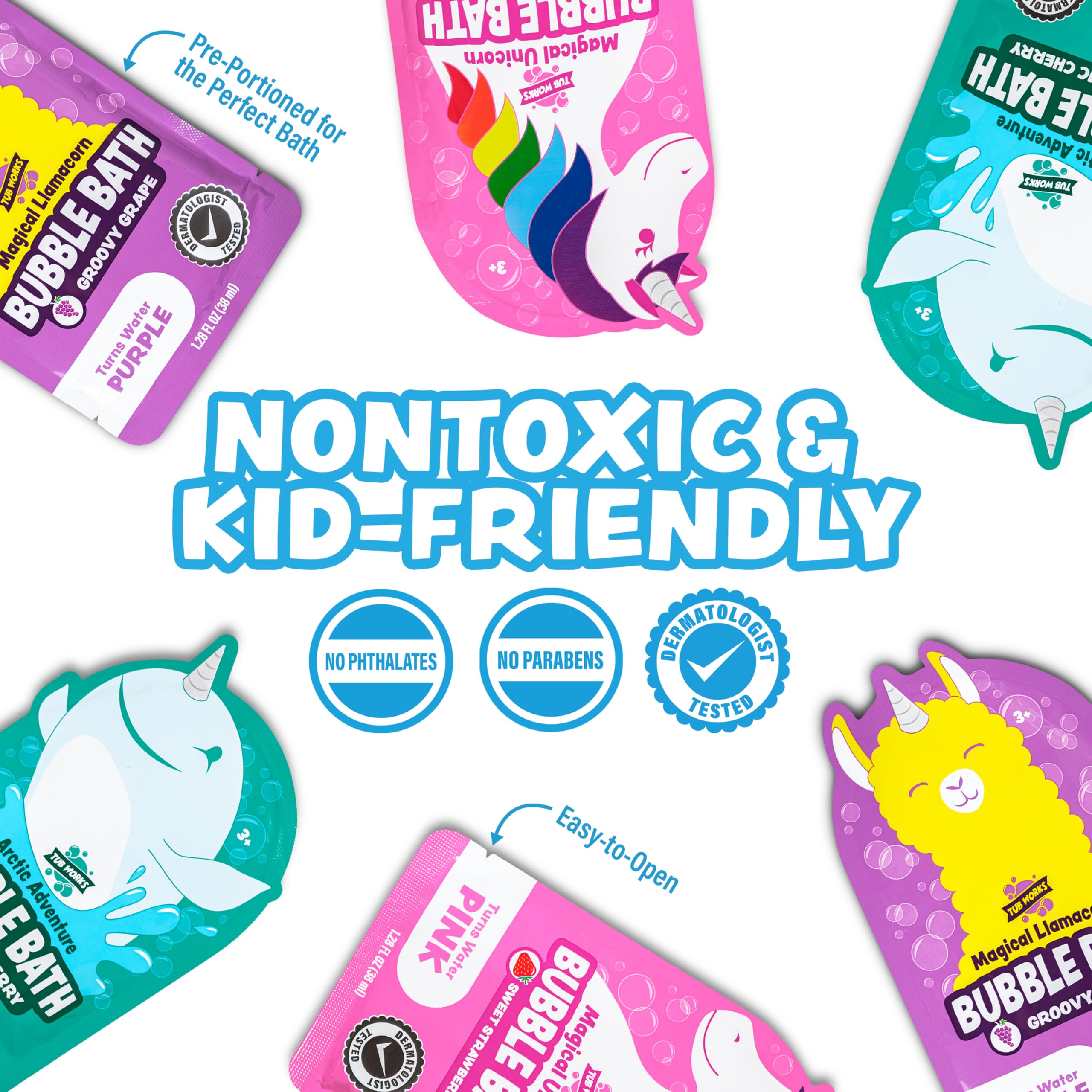 Tub Works Unicorn bottle open pour captures easy single-bath usage.