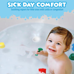 Tub Works vapor bath bombs fizzing in tub with kids close-up.
