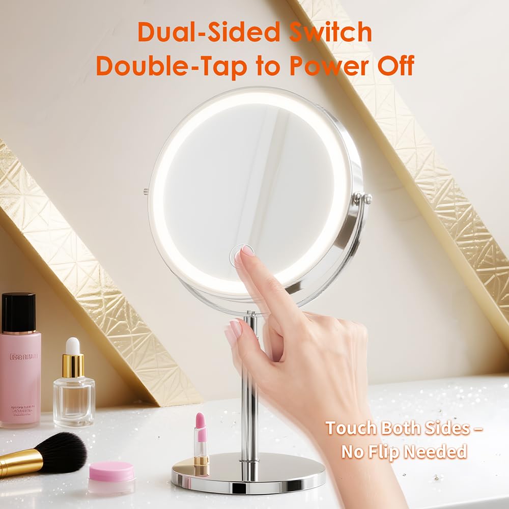 tubbede makeup mirror led brightness control for customized lighting during routines.