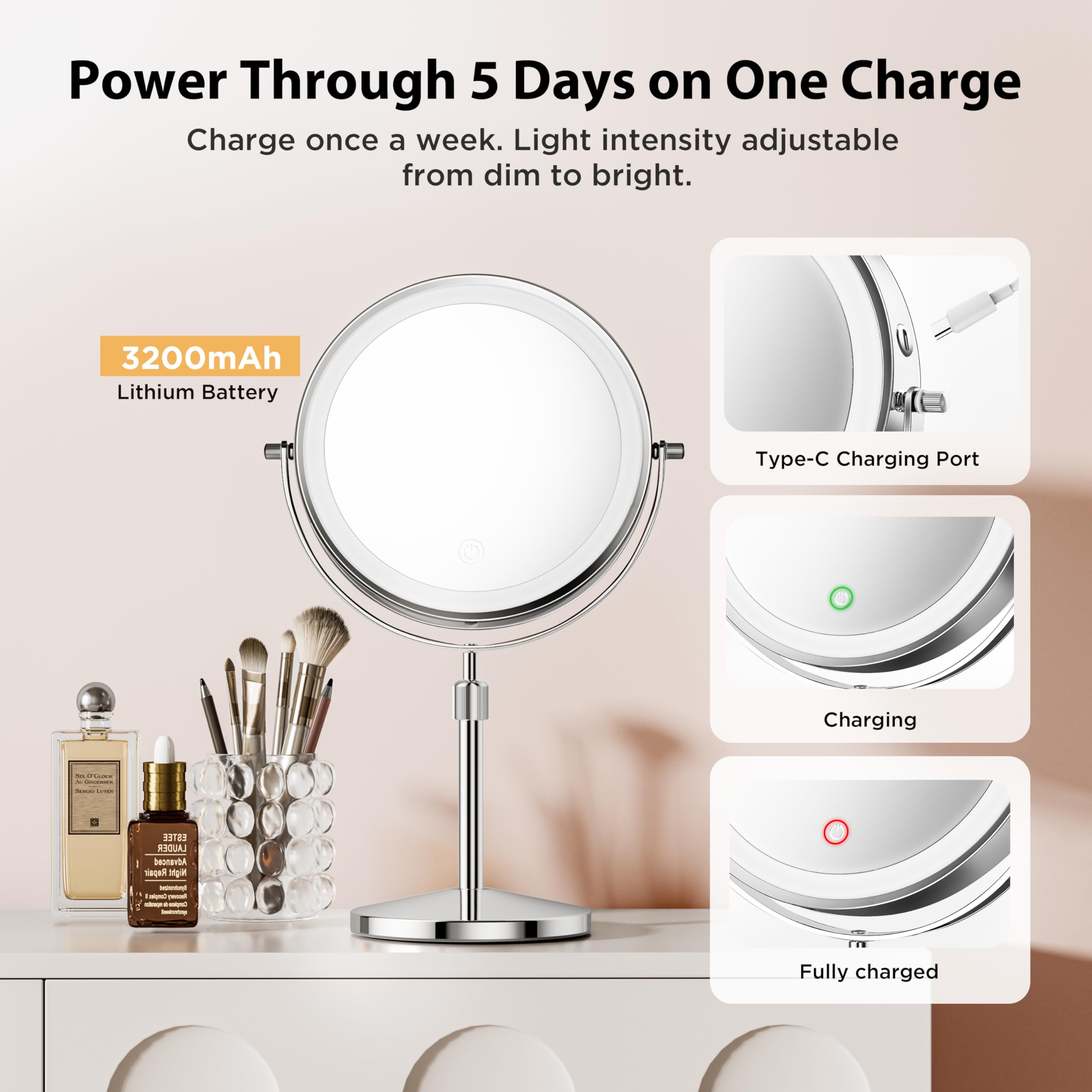 tubbede makeup mirror memory function restores last brightness and color setting
