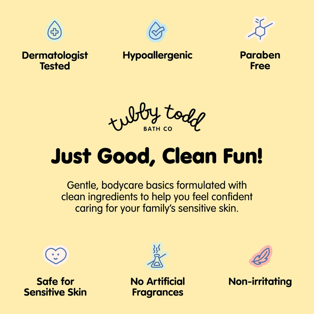 Tubby Todd Best Kids Face Wash bottle-front highlights gel-to-foam transition for gentle daily cleansing.