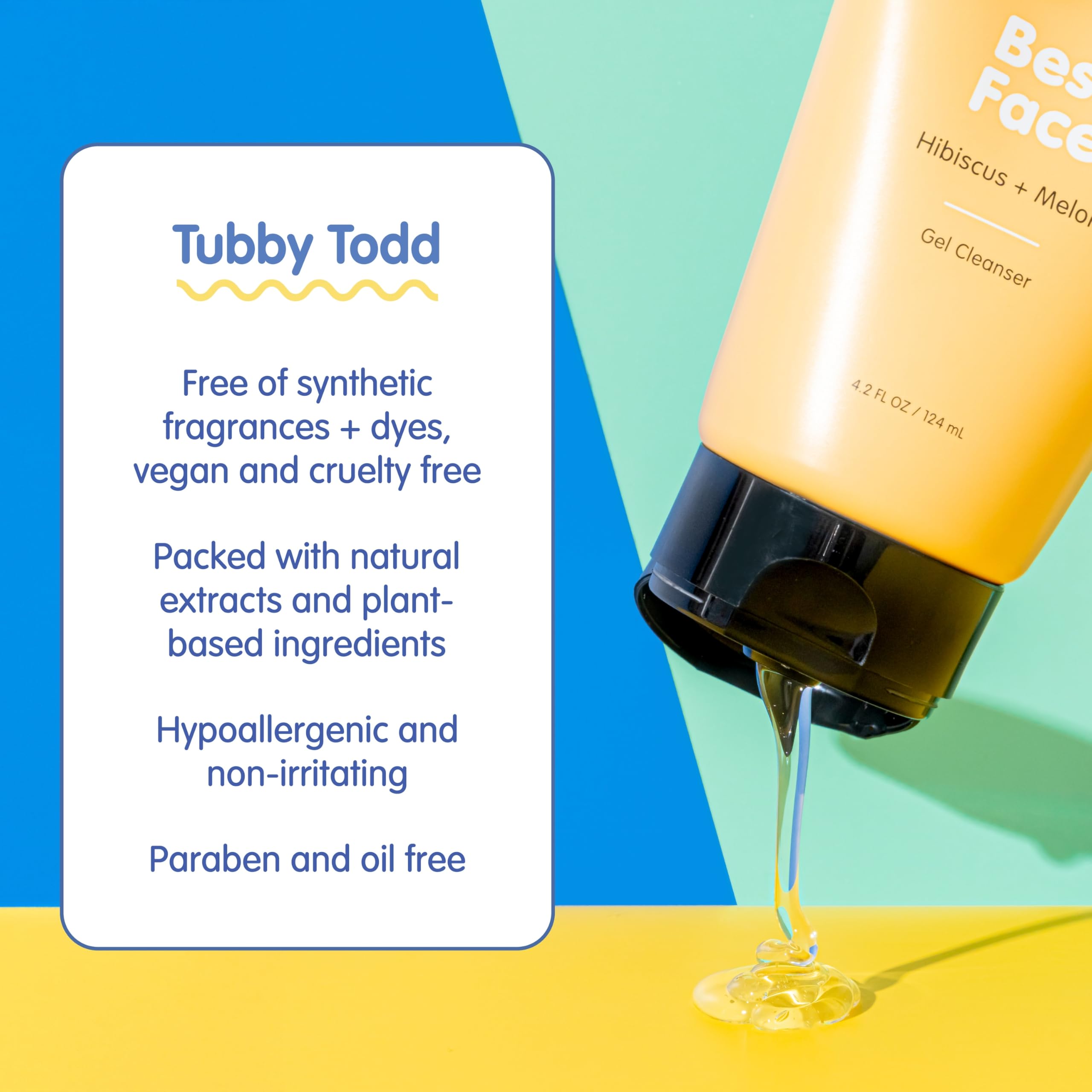 Tubby Todd Best Kids Face Wash rose-extract-balance shows hydration and oil balance for daily use.