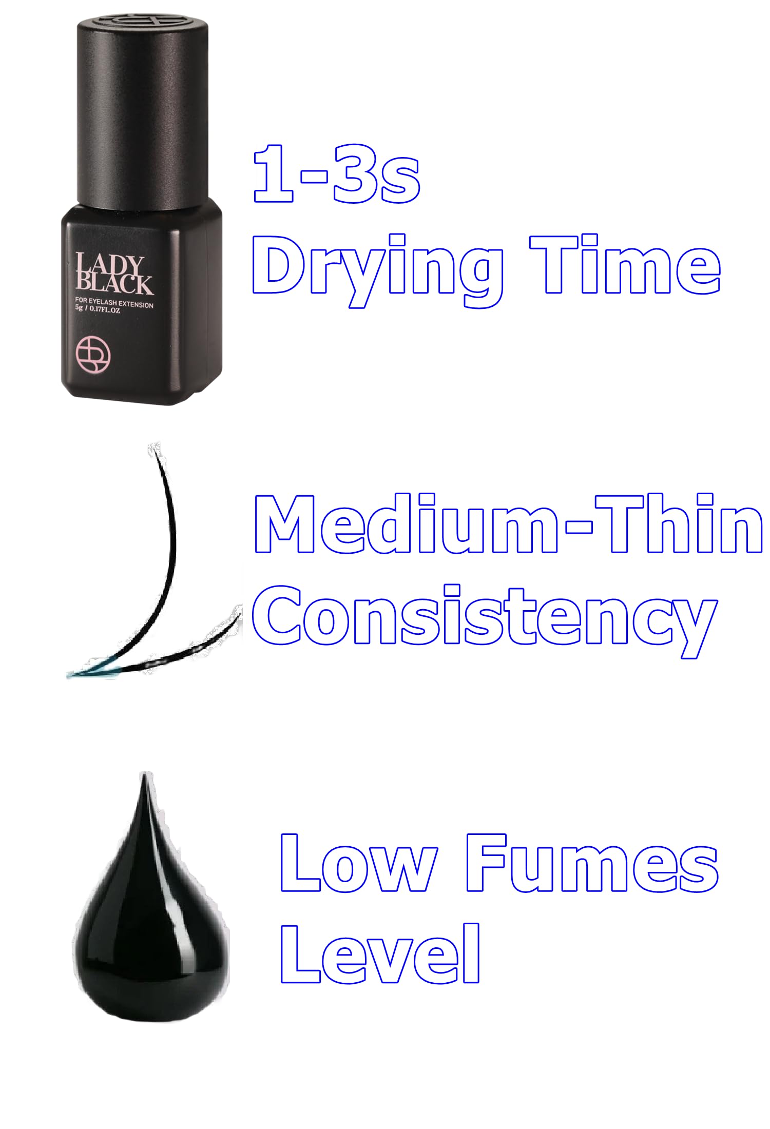 Sky Lady Black glue label notes latex and formaldehyde-free formula.