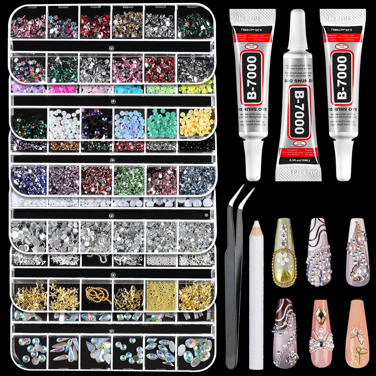 Tucepu nail charms kit six boxes offers organized salon-grade nail supplies for home use.