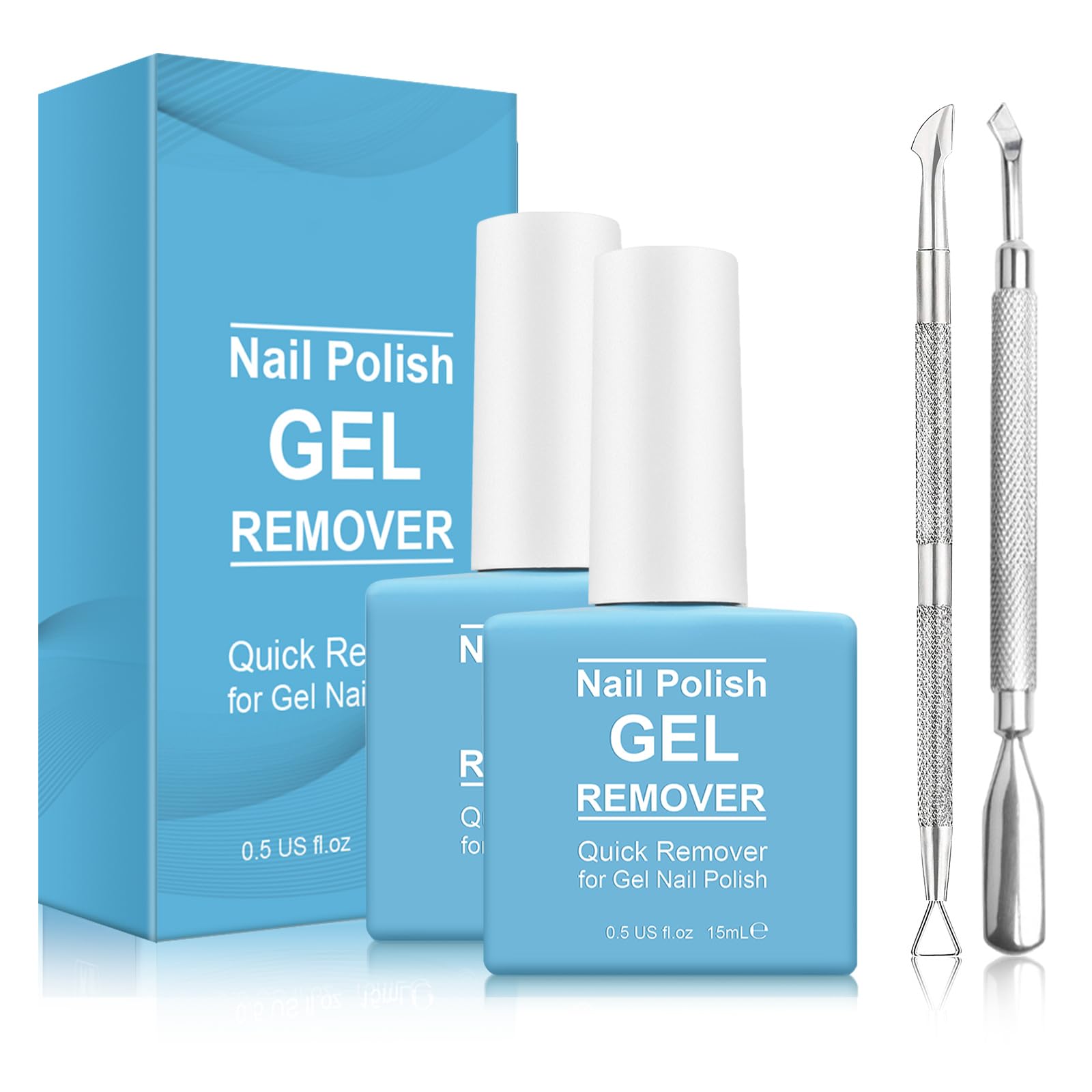 Tudiqe 2-pack gel nail remover bottles for quick, gentle polish removal.