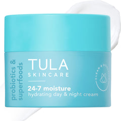 TULA 24-7 Hydrating Day & Night Cream bottle for all-day moisture.