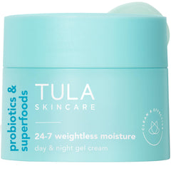 TULA 24-7 Moisture Gel Cream travel-size jar shown for on-the-go hydration.