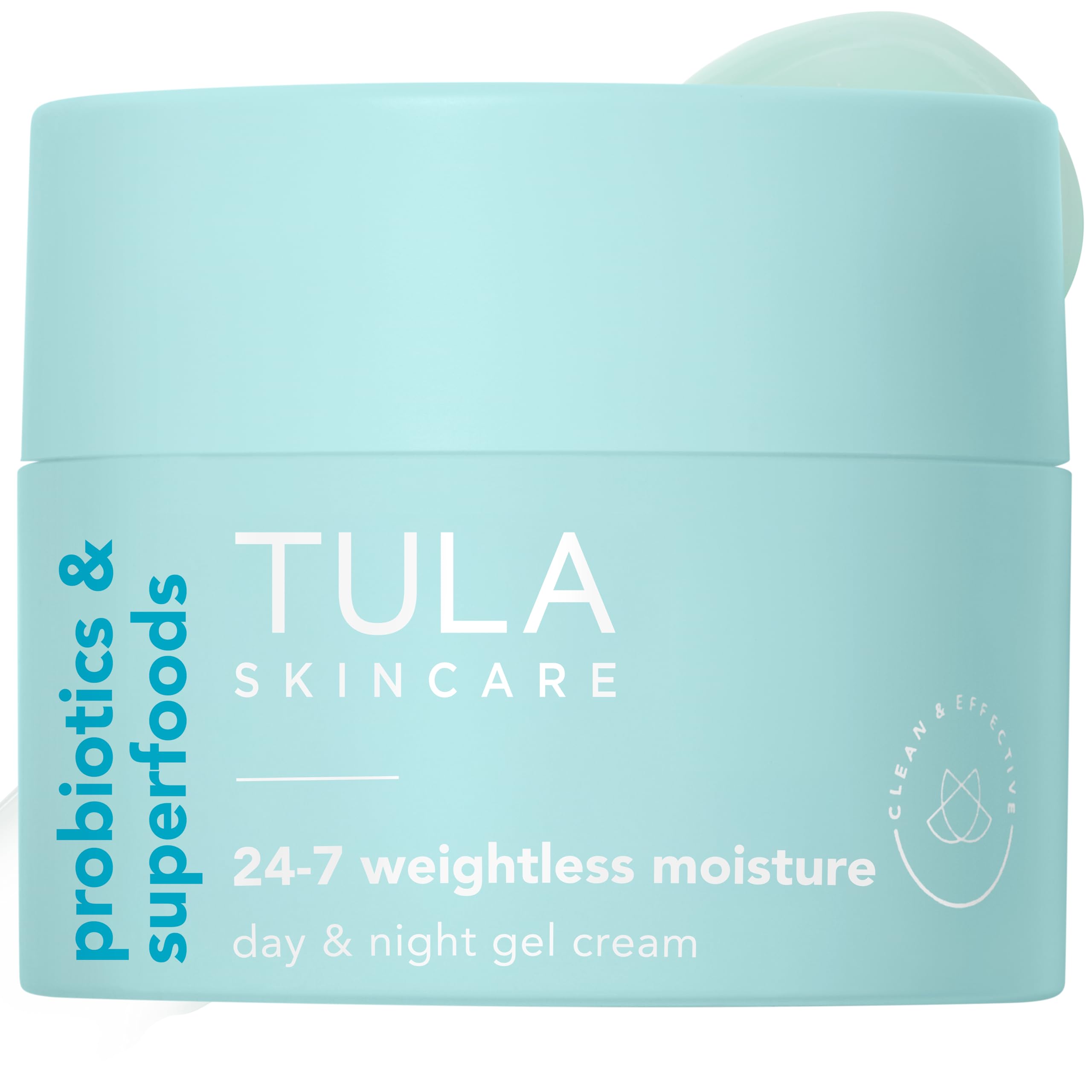 TULA 24-7 Weightless Moisture gel-cream jar demonstrates lightweight hydration for day and night.