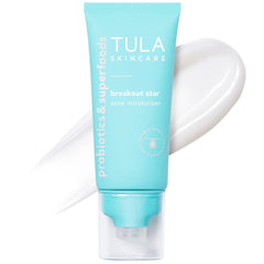 TULA Breakout Star acne moisturizer jar showing smooth texture for gentle acne care.